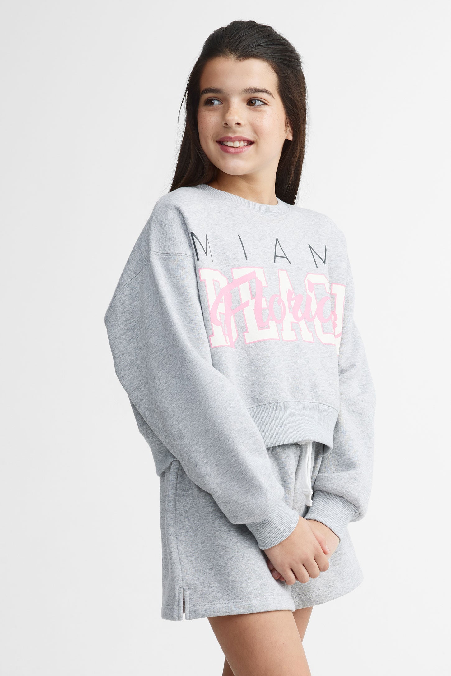 Chandail col rond coton ouaté - Ado fille && GRIS MIXTE