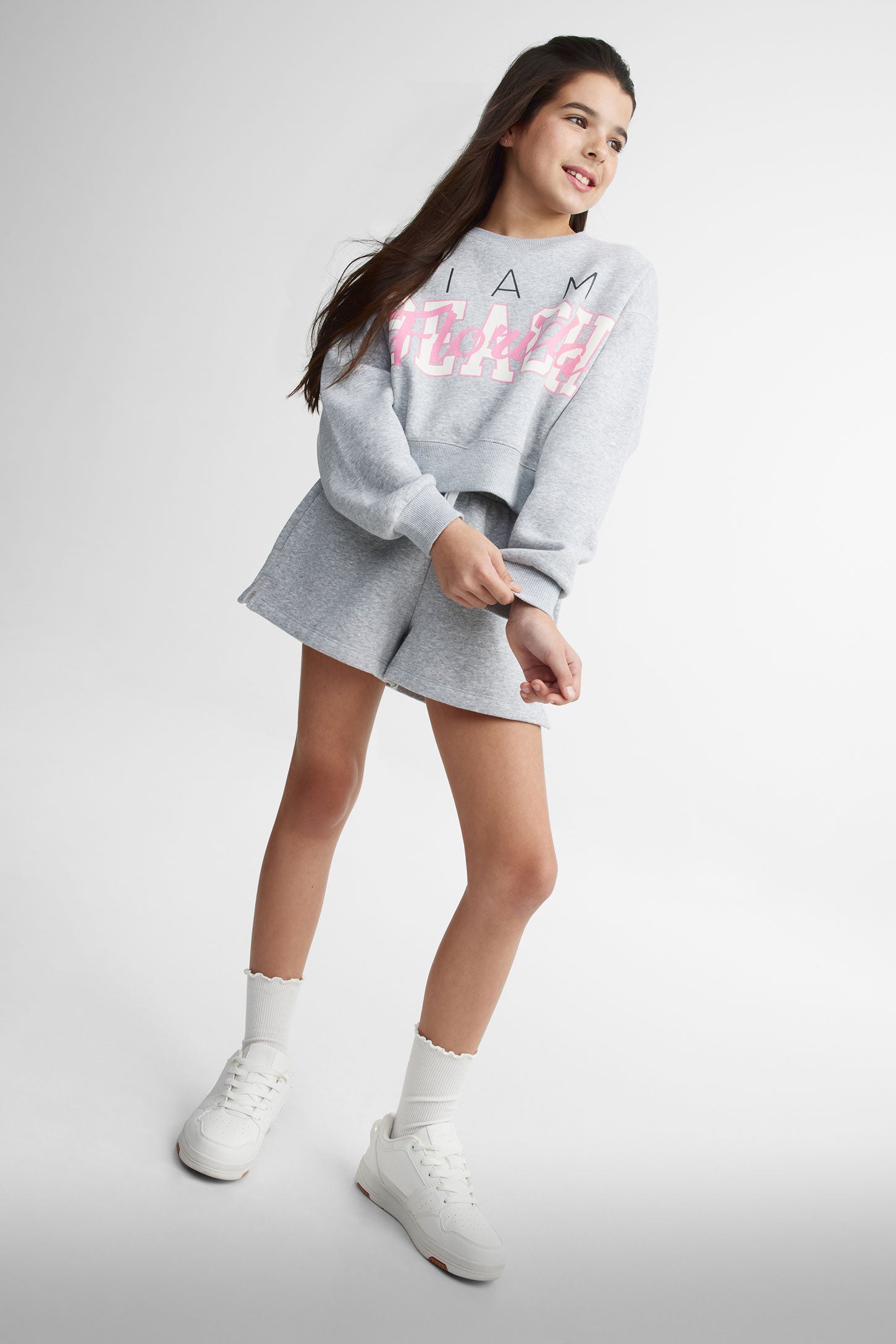 Chandail col rond coton ouaté - Ado fille && GRIS MIXTE