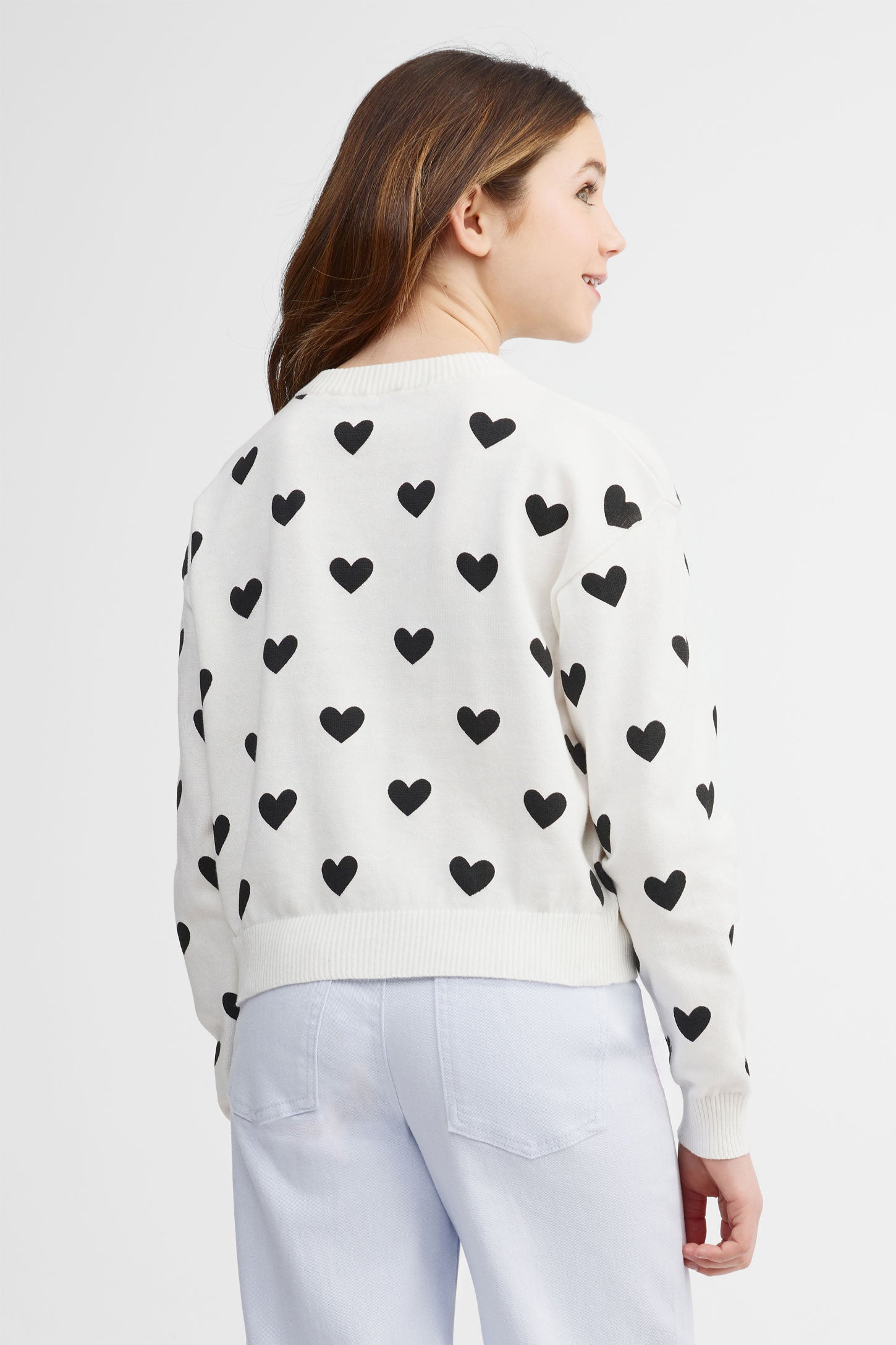 Chandail col rond tricot jacquard - Ado fille && BLANC