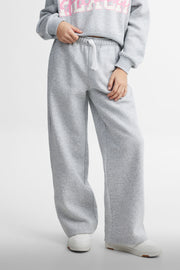 Pantalon jambe large coton ouaté - Ado fille && GRIS MIXTE