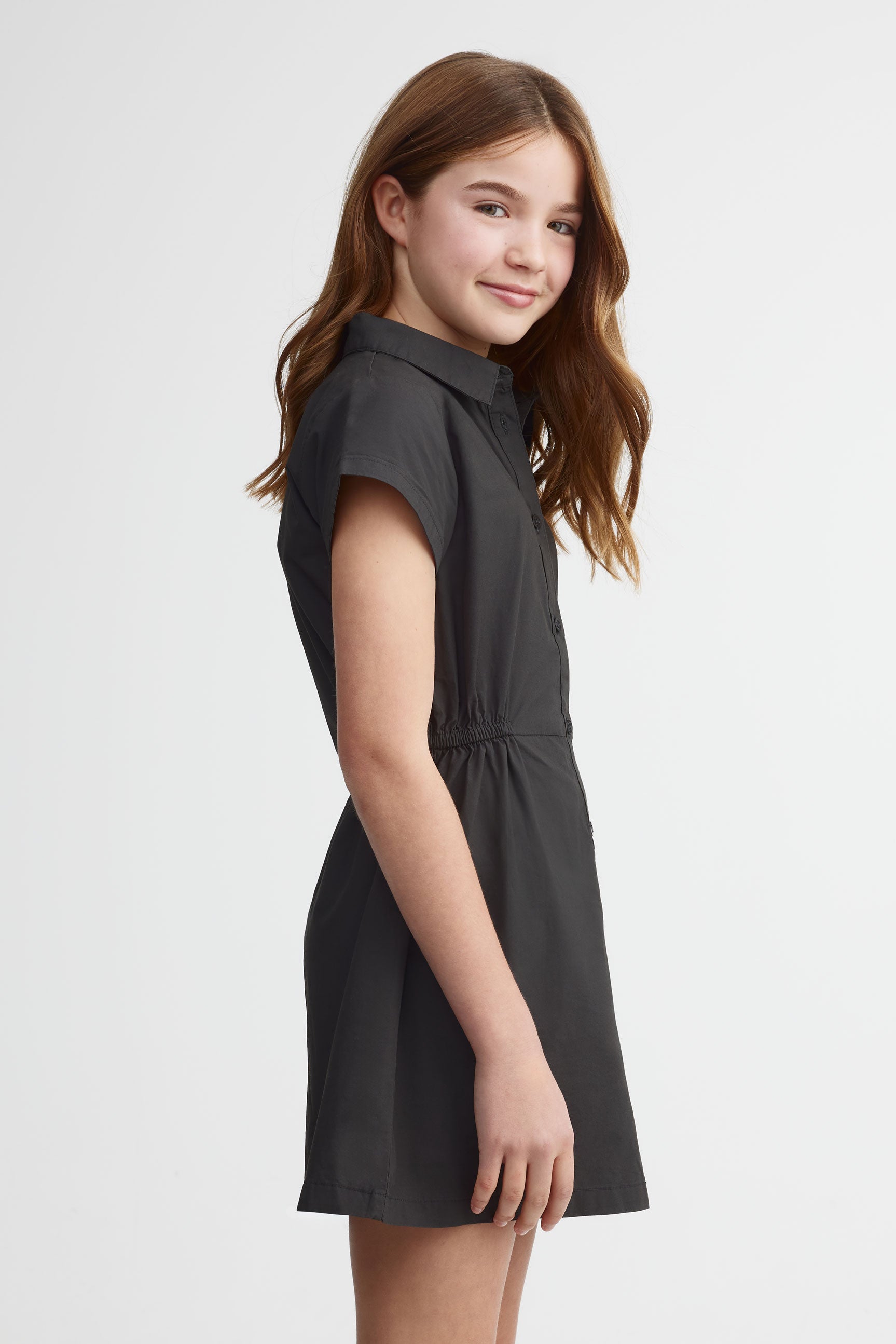 Robe-chemisier en coton - Ado fille && NOIR