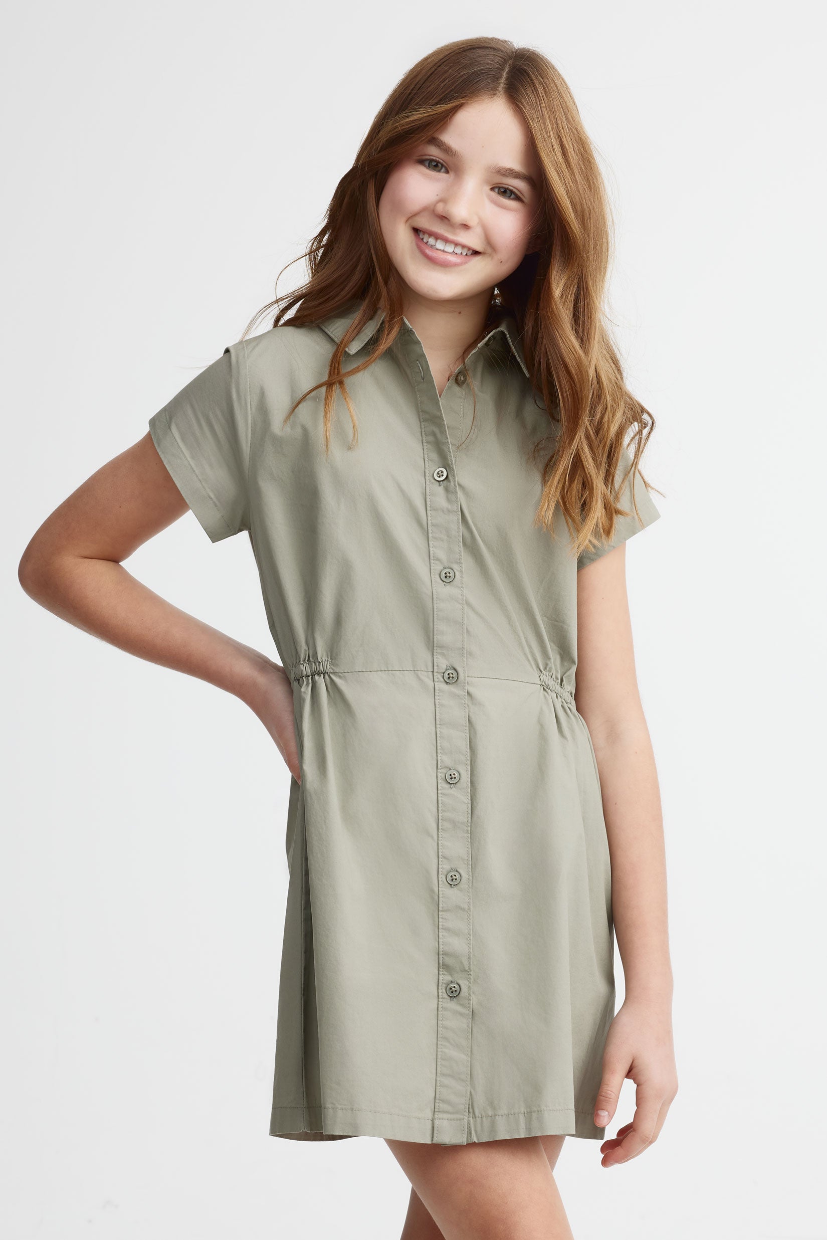 Robe-chemisier en coton - Ado fille && KAKI