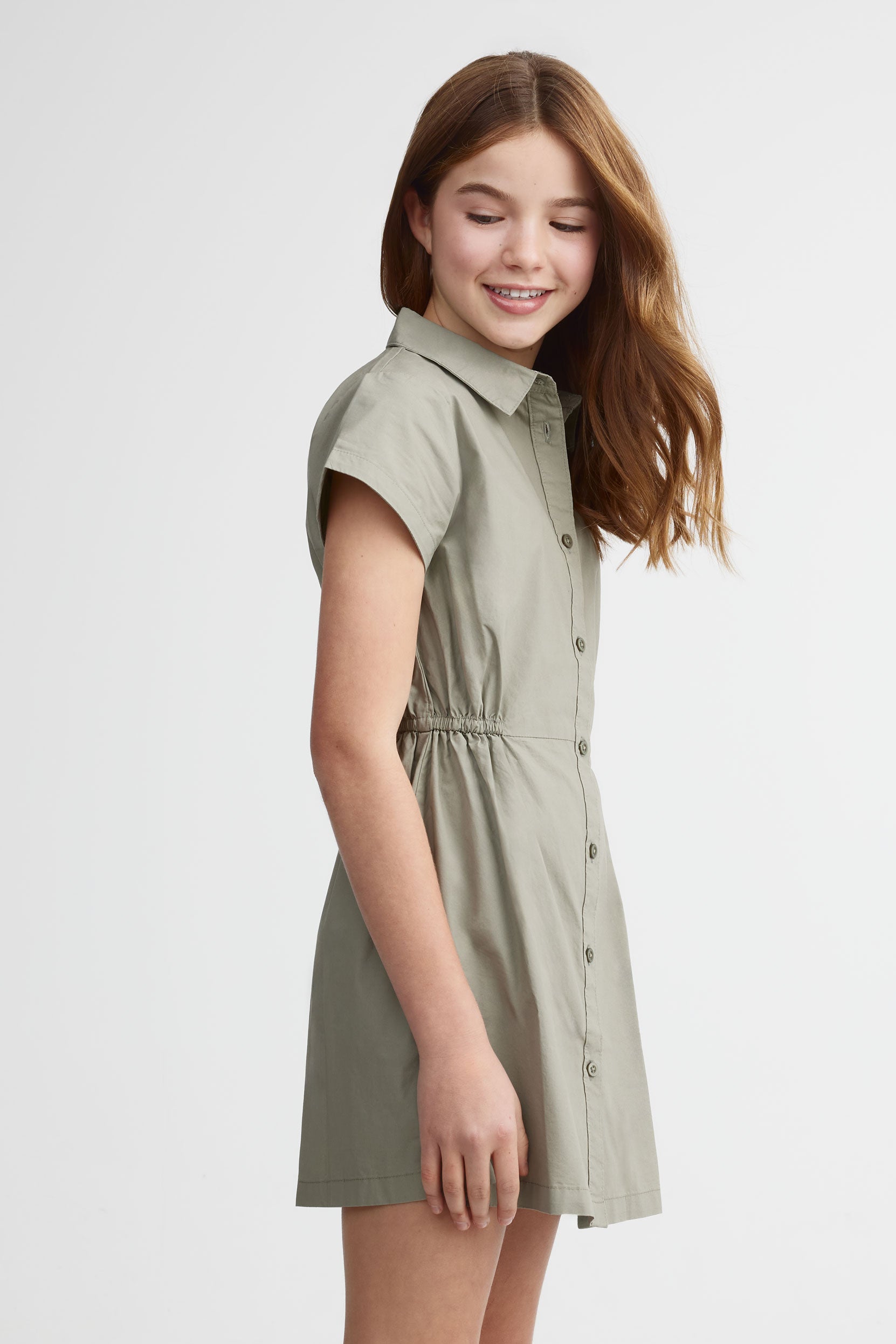 Robe-chemisier en coton - Ado fille && KAKI