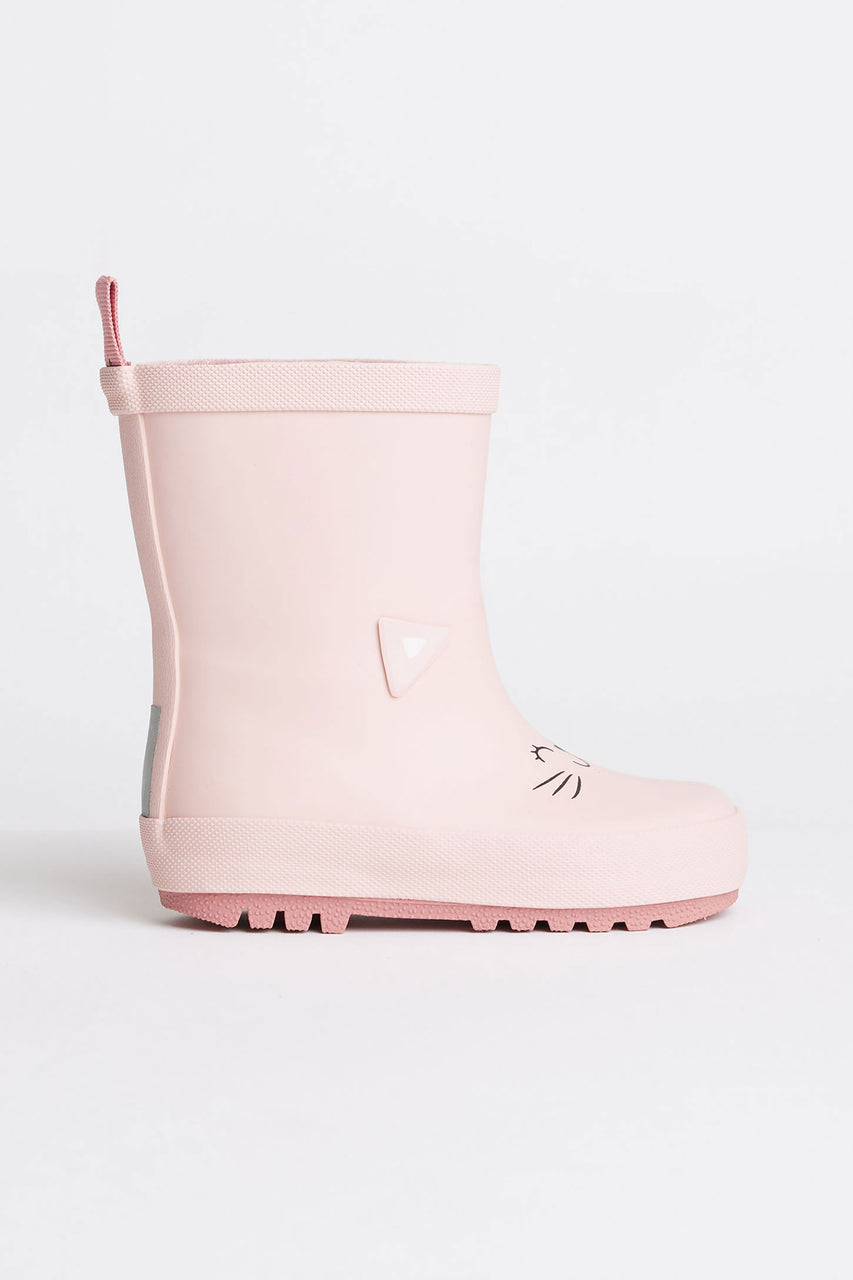 Bottes de pluies doublées chat - Bébé fille && ROSE PALE