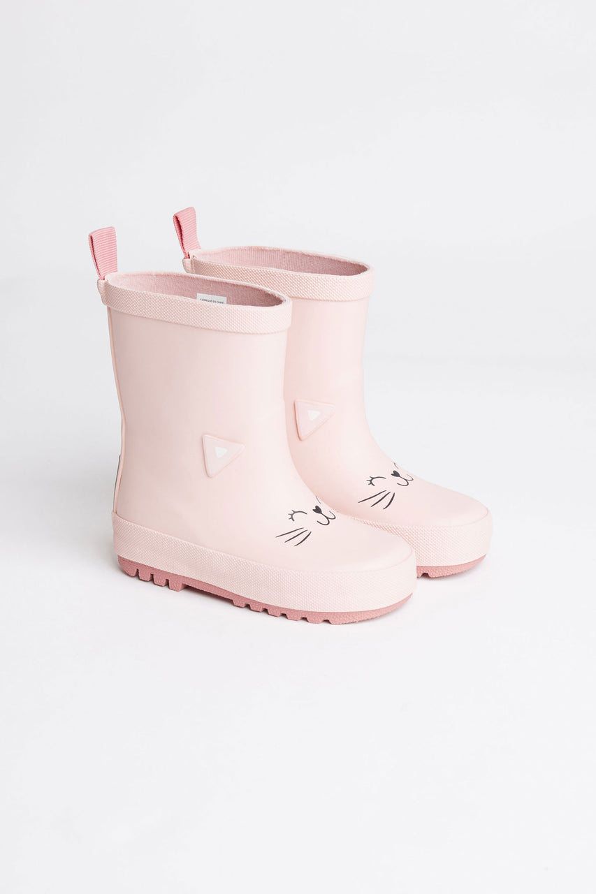 Bottes de pluies doublées chat - Bébé fille && ROSE PALE