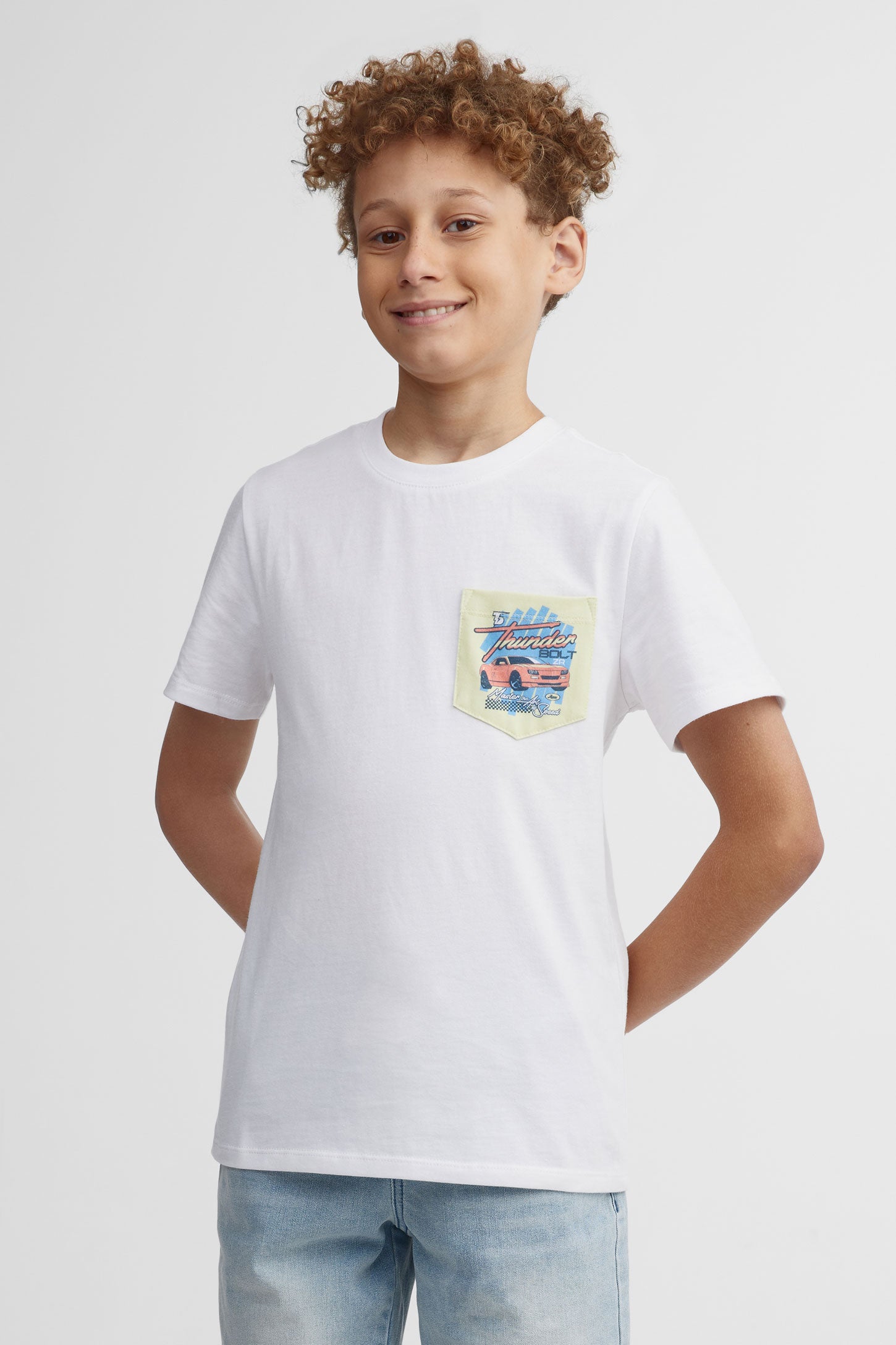 T-shirt col rond à poche coton, 2/25$ - Ado garçon && BLANC