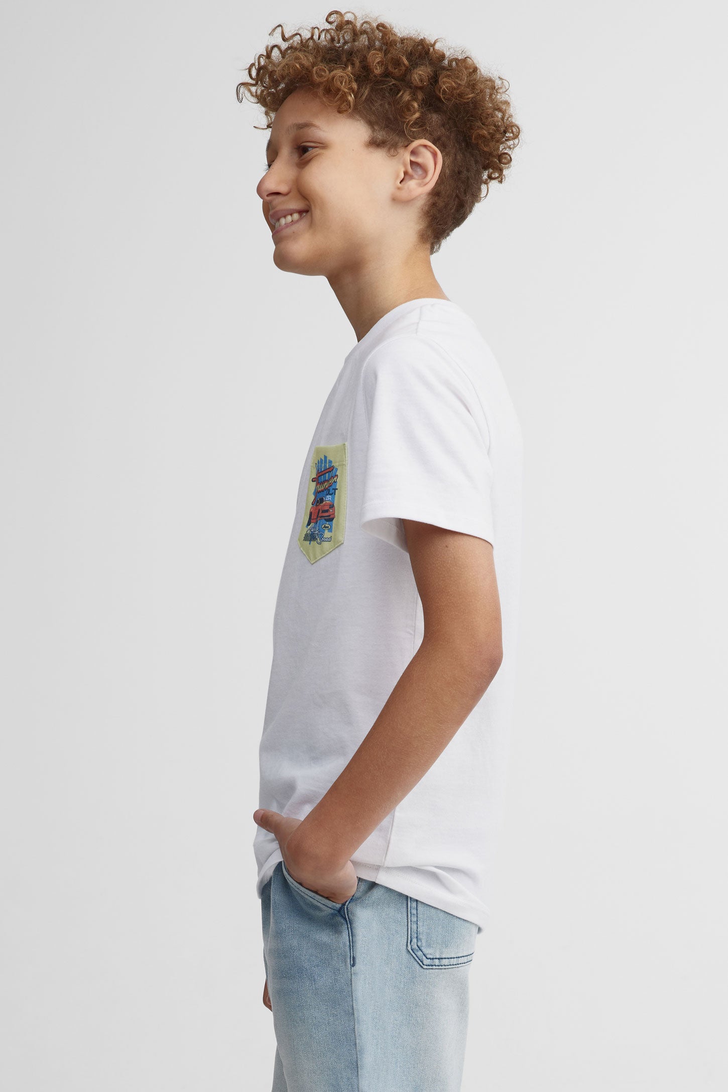 T-shirt col rond à poche coton, 2/25$ - Ado garçon && BLANC