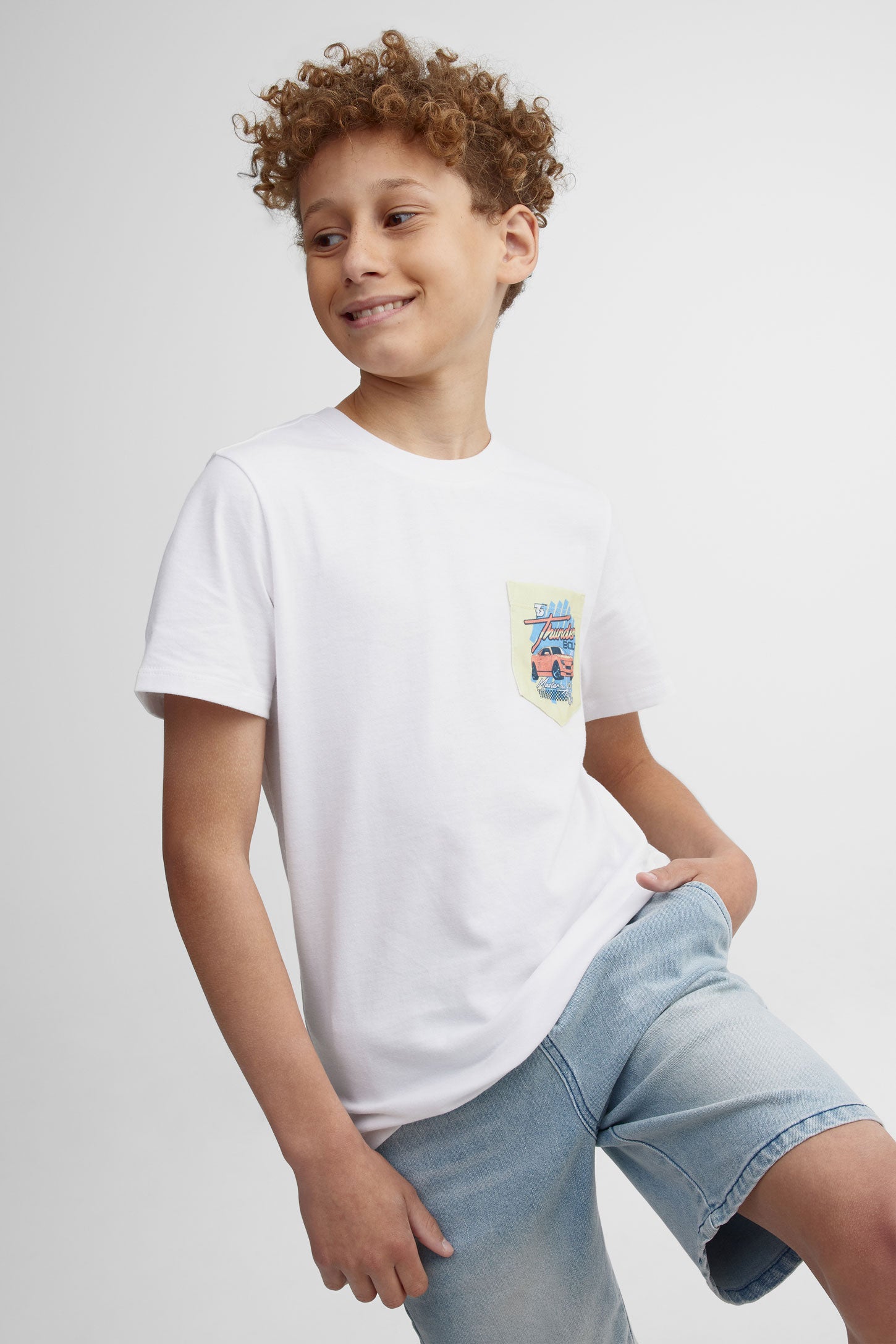 T-shirt col rond à poche coton, 2/25$ - Ado garçon && BLANC