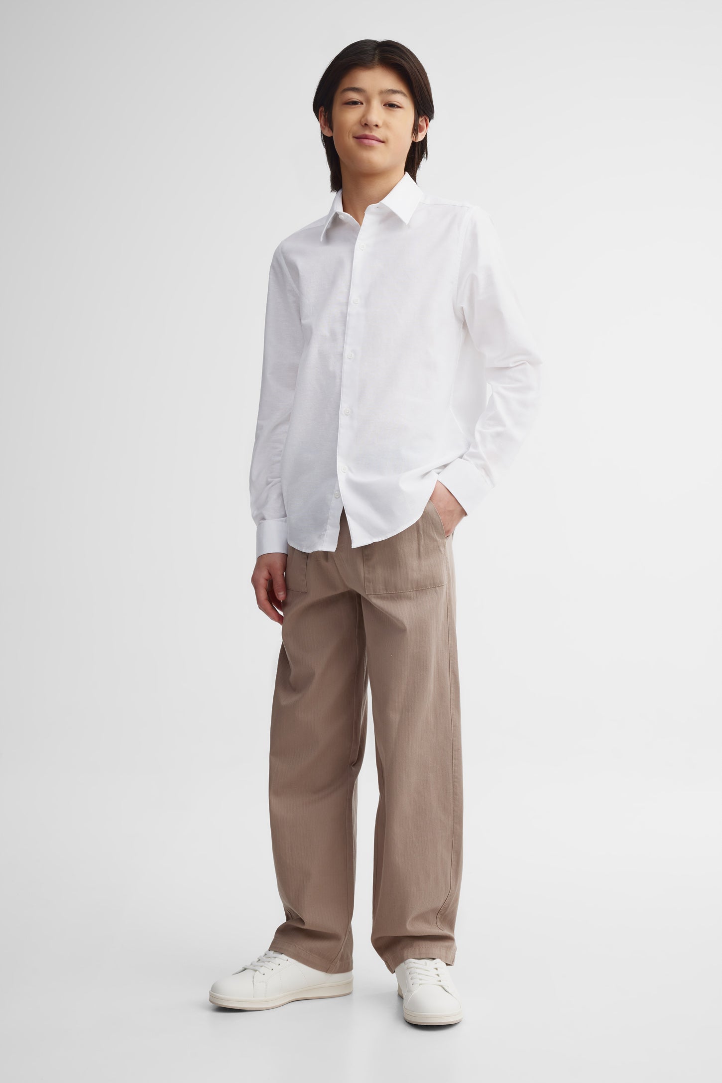 Chemise manches longues extensible - Ado garçon && BLANC