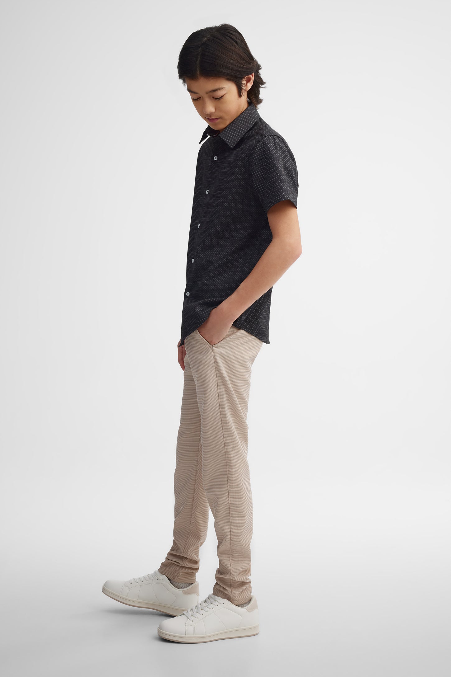 Chemise manches courtes imprimée coton - Ado garçon && NOIR