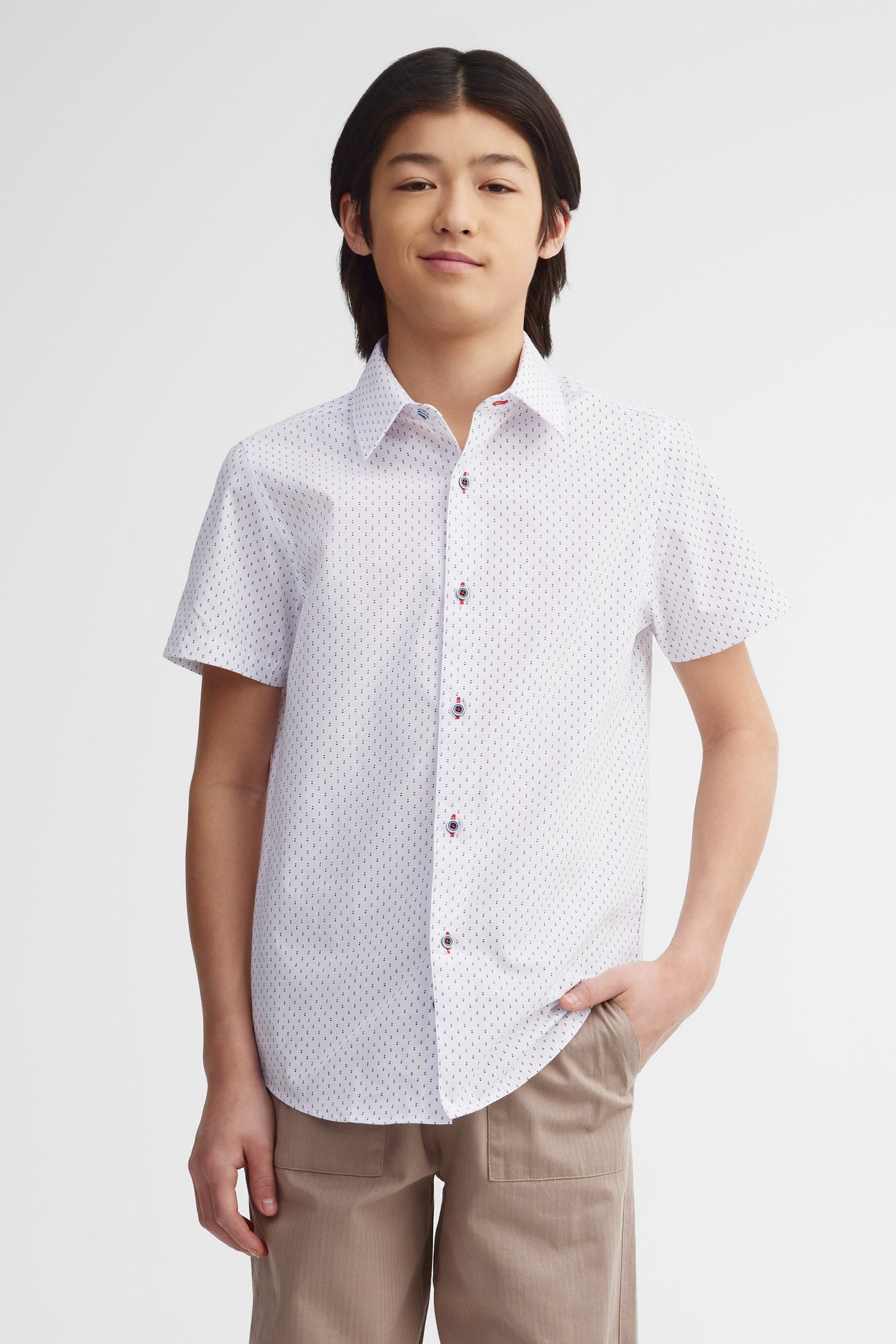 Chemise manches courtes imprimée coton - Ado garçon && BLANC