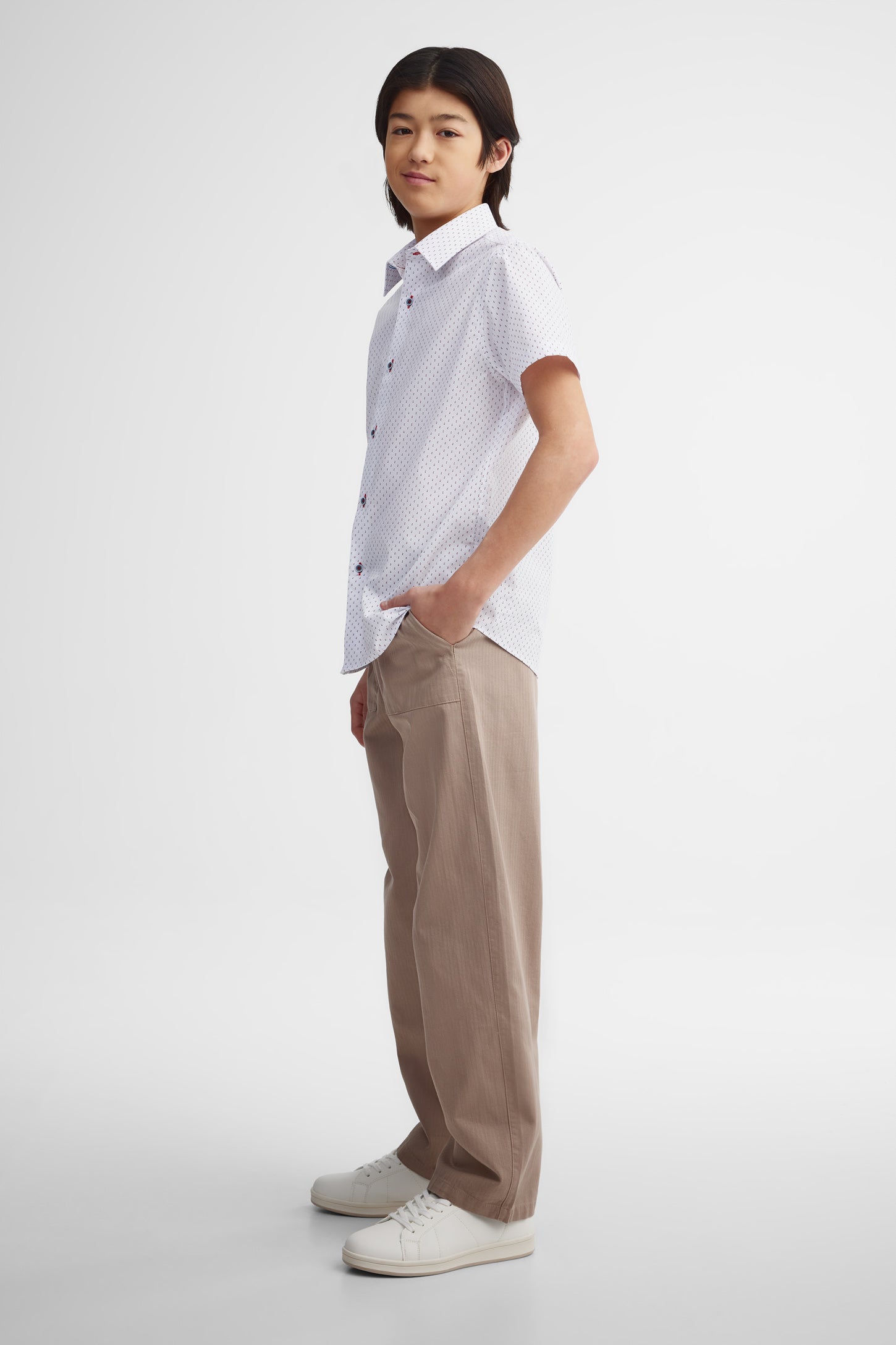 Chemise manches courtes imprimée coton - Ado garçon && BLANC
