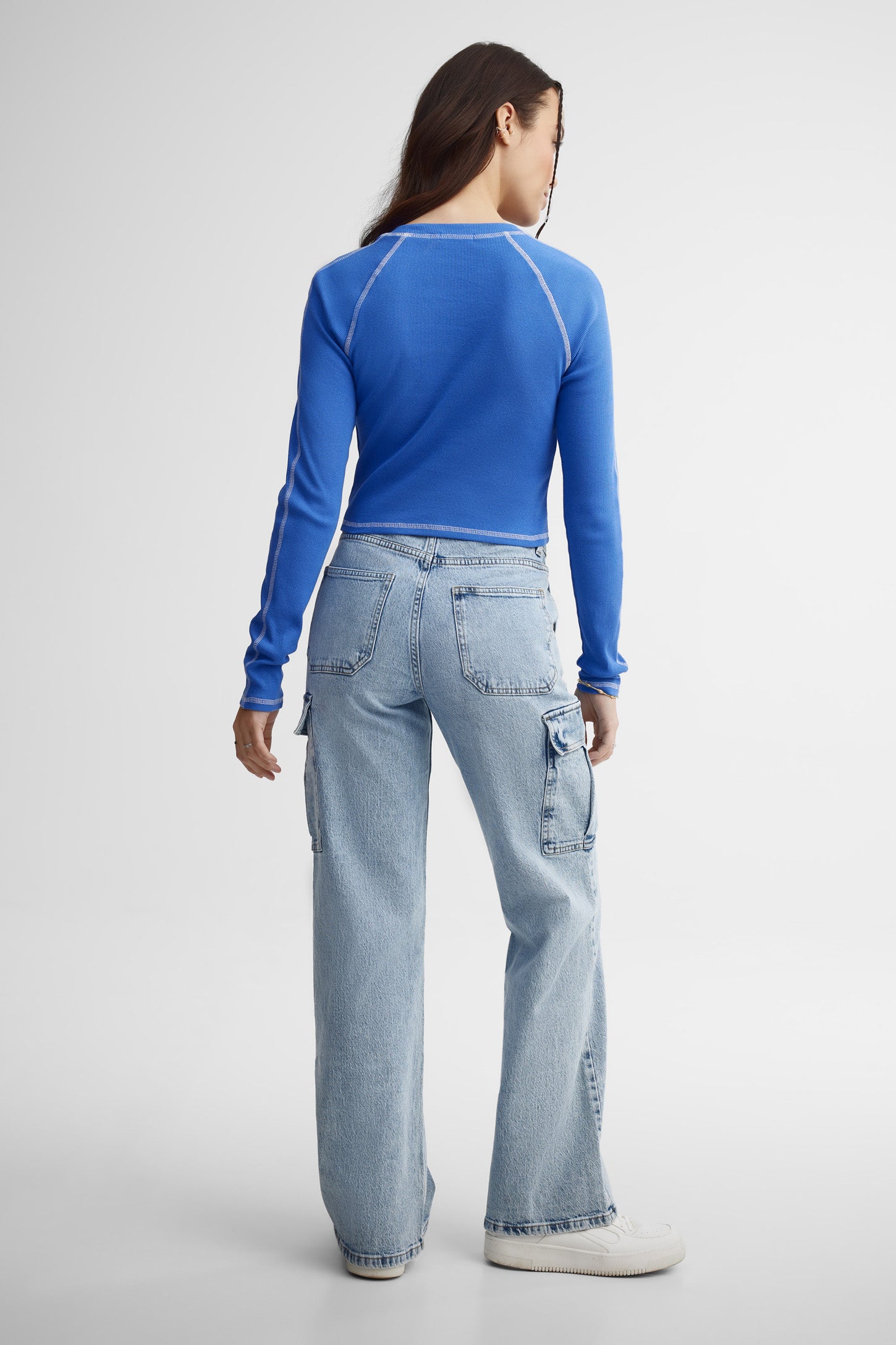Jeans cargo jambe droite - Femme && DENIM PALE