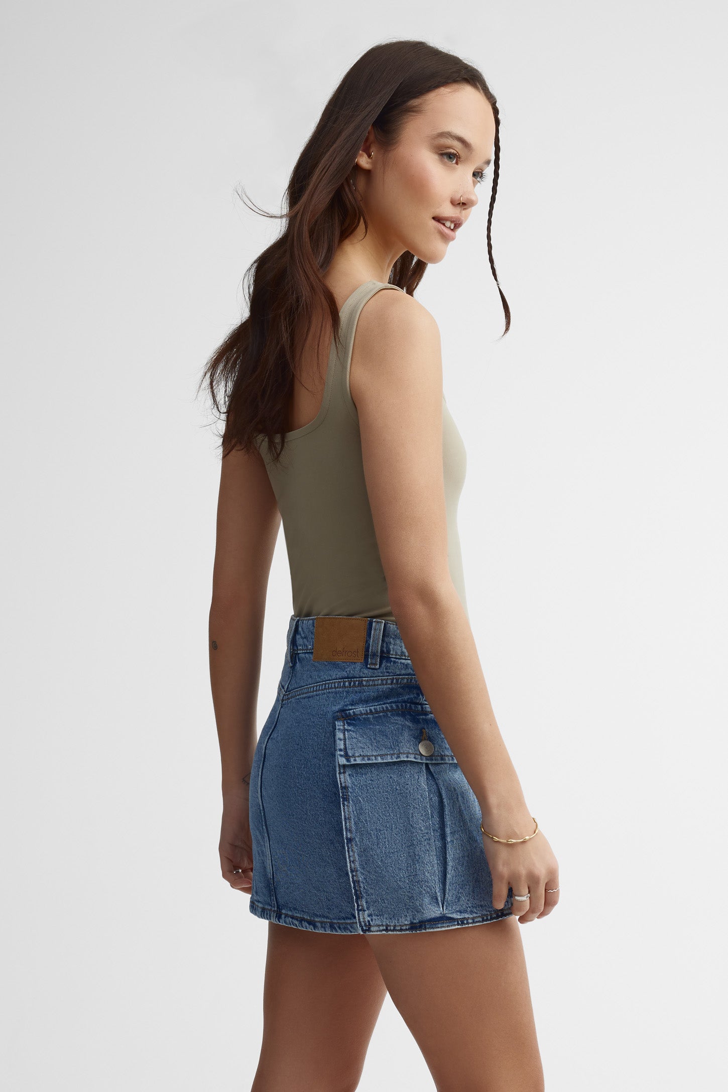 Jupe courte cargo en jeans - Femme && DENIM MOYEN