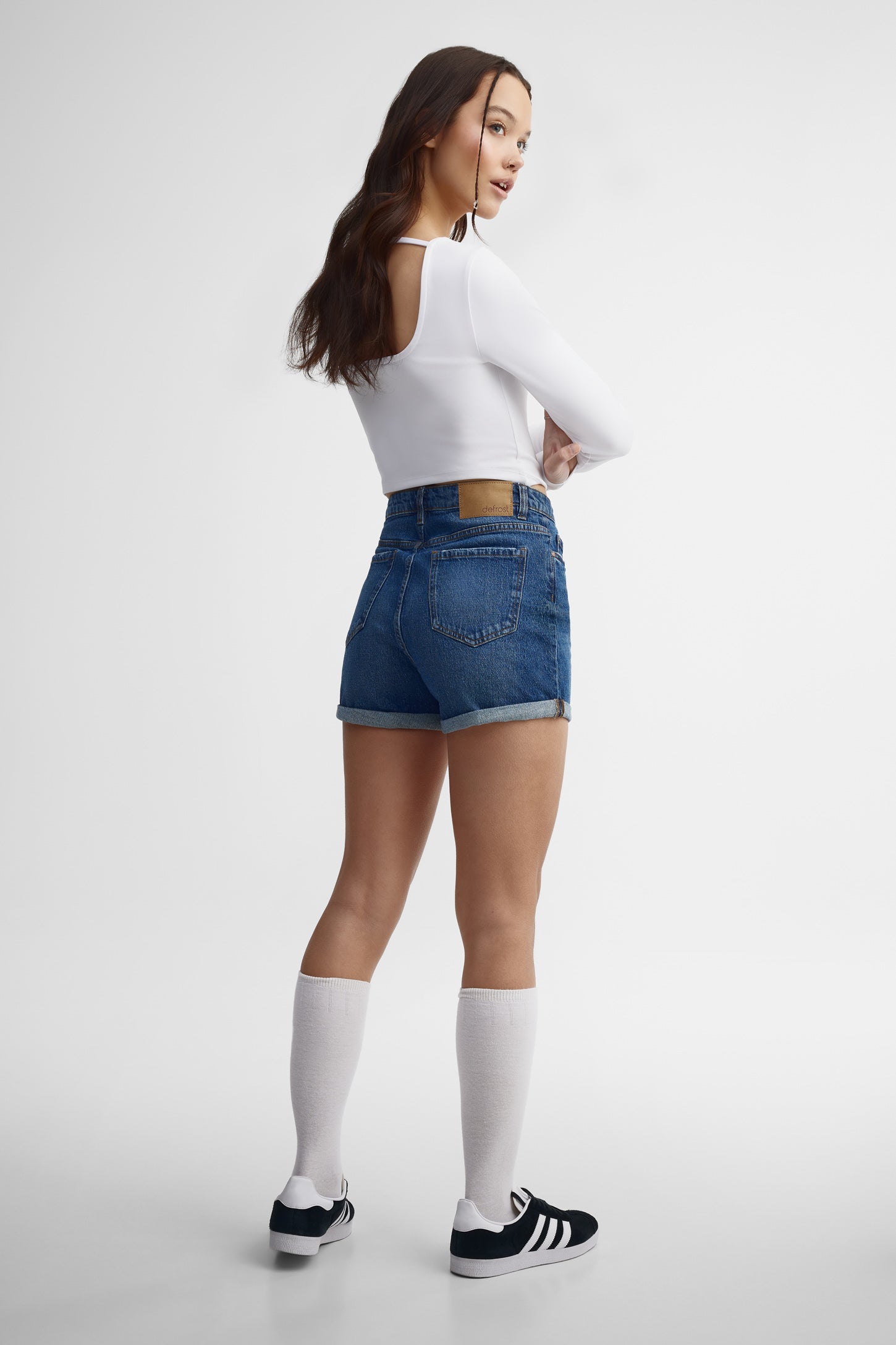 Short ''Mom'' taille haute en jeans - Femme && DENIM FONCE