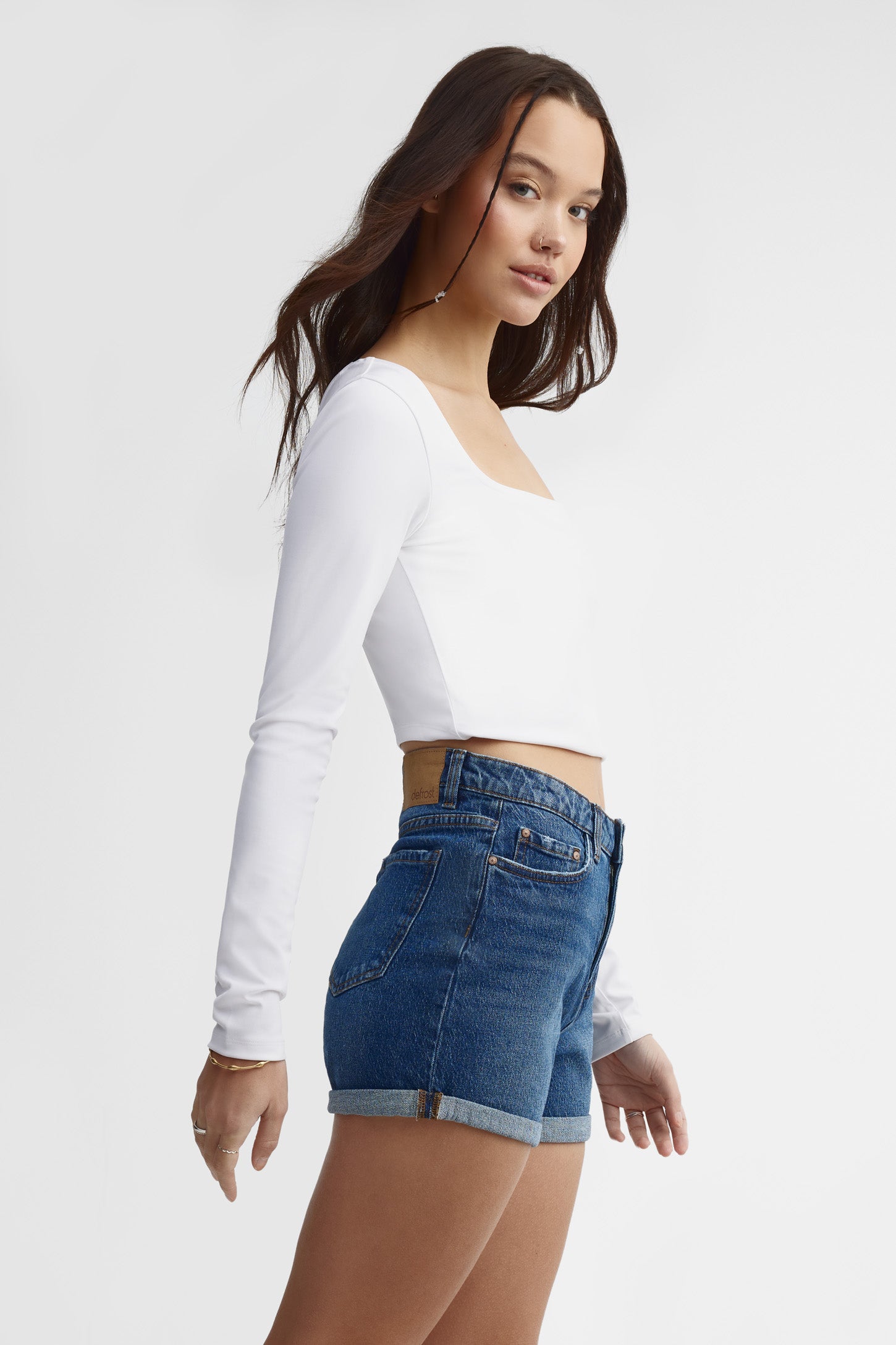 Short ''Mom'' taille haute en jeans - Femme && DENIM FONCE