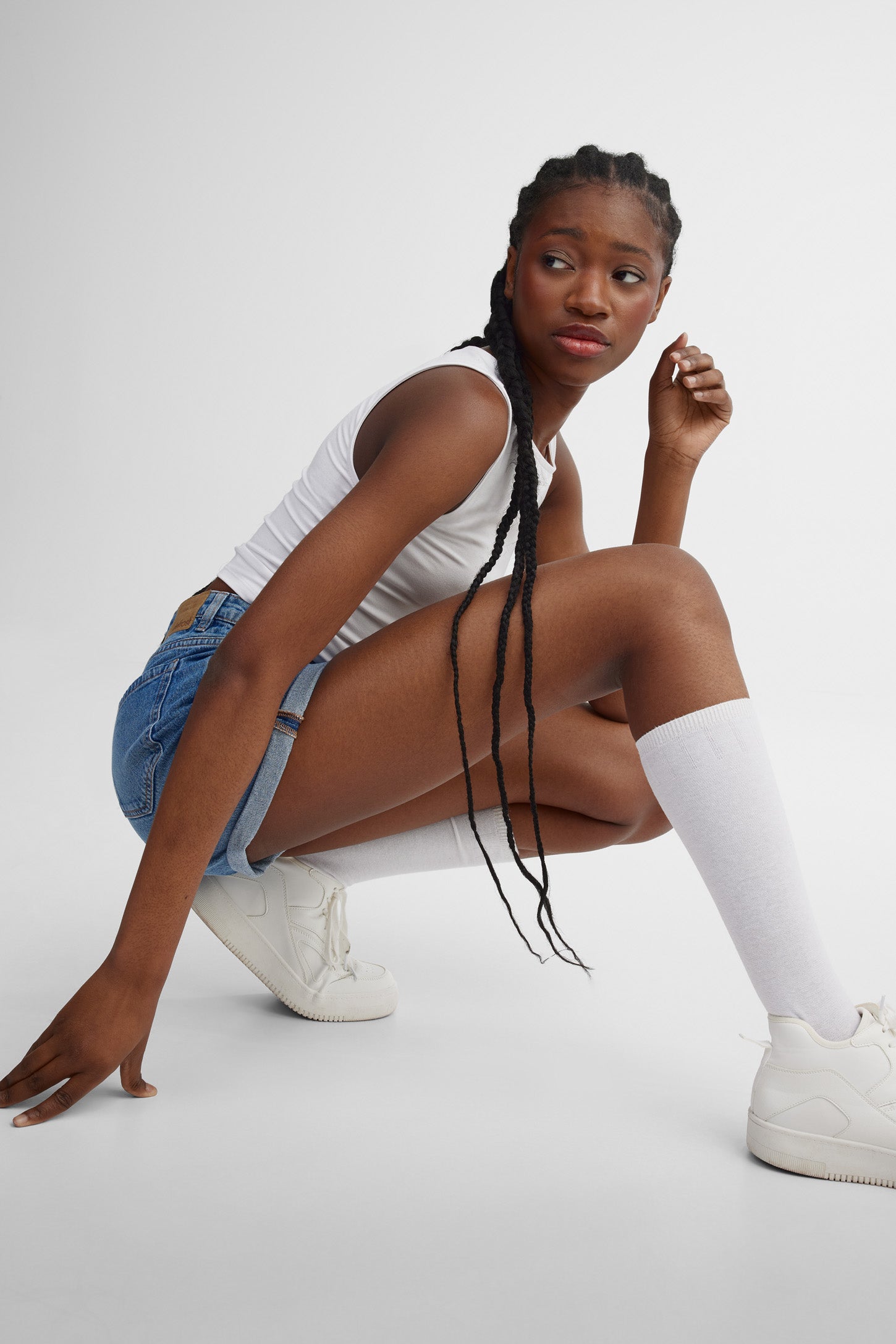 Short ''Mom'' taille haute en jeans - Femme && DENIM MOYEN