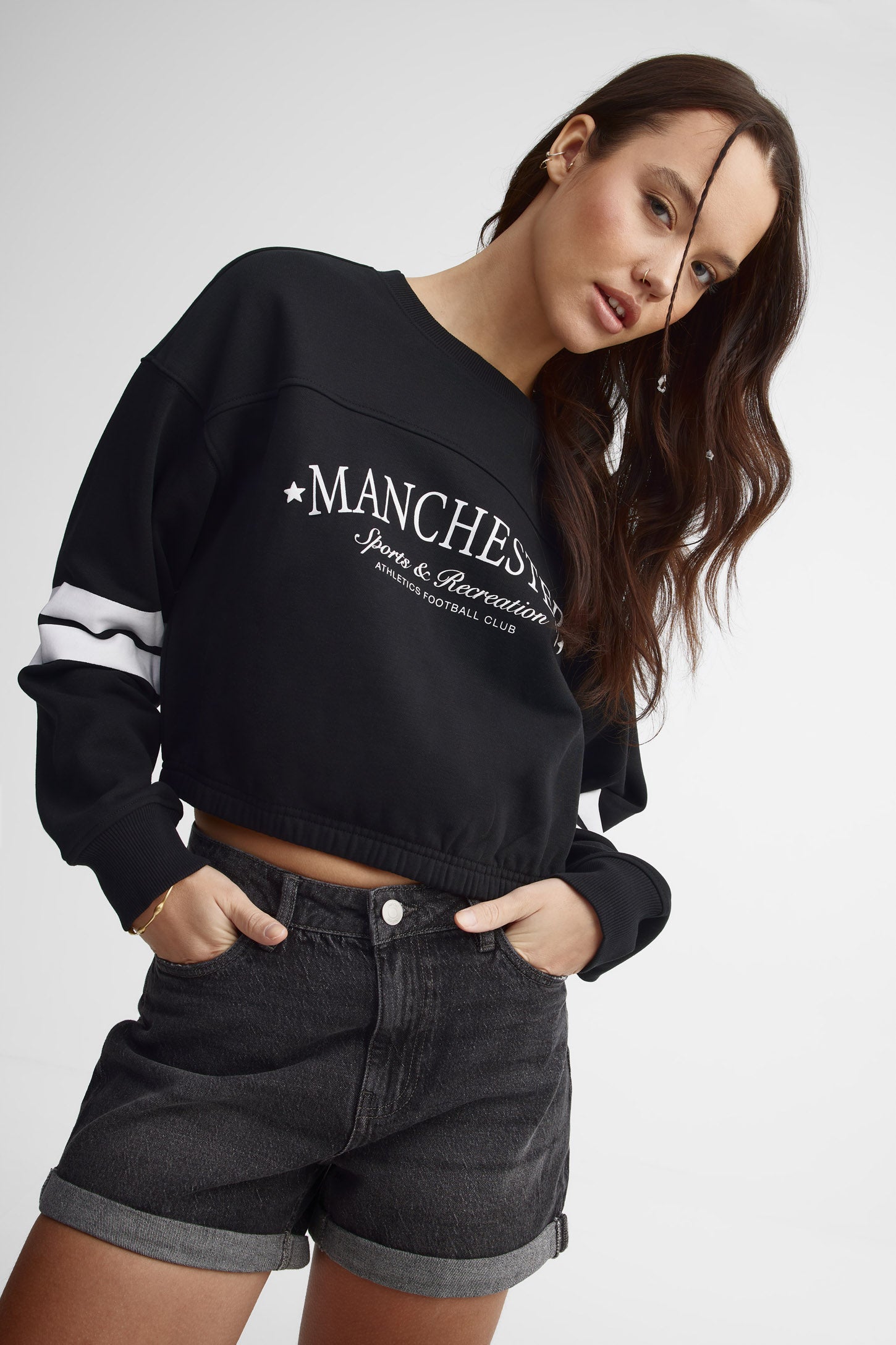 Short ''Mom'' taille haute en jeans - Femme && DENIM GRIS