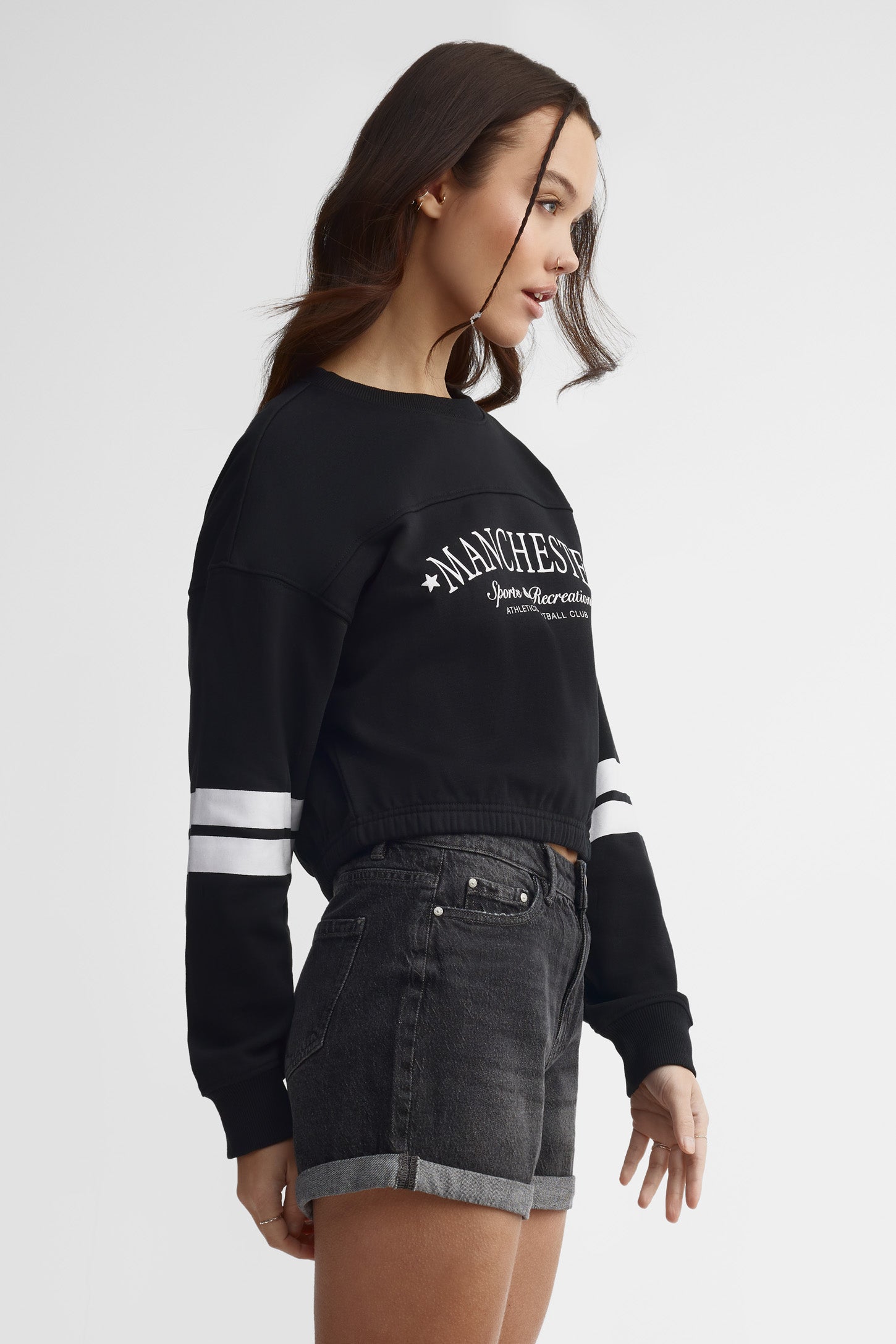 Short ''Mom'' taille haute en jeans - Femme && DENIM GRIS