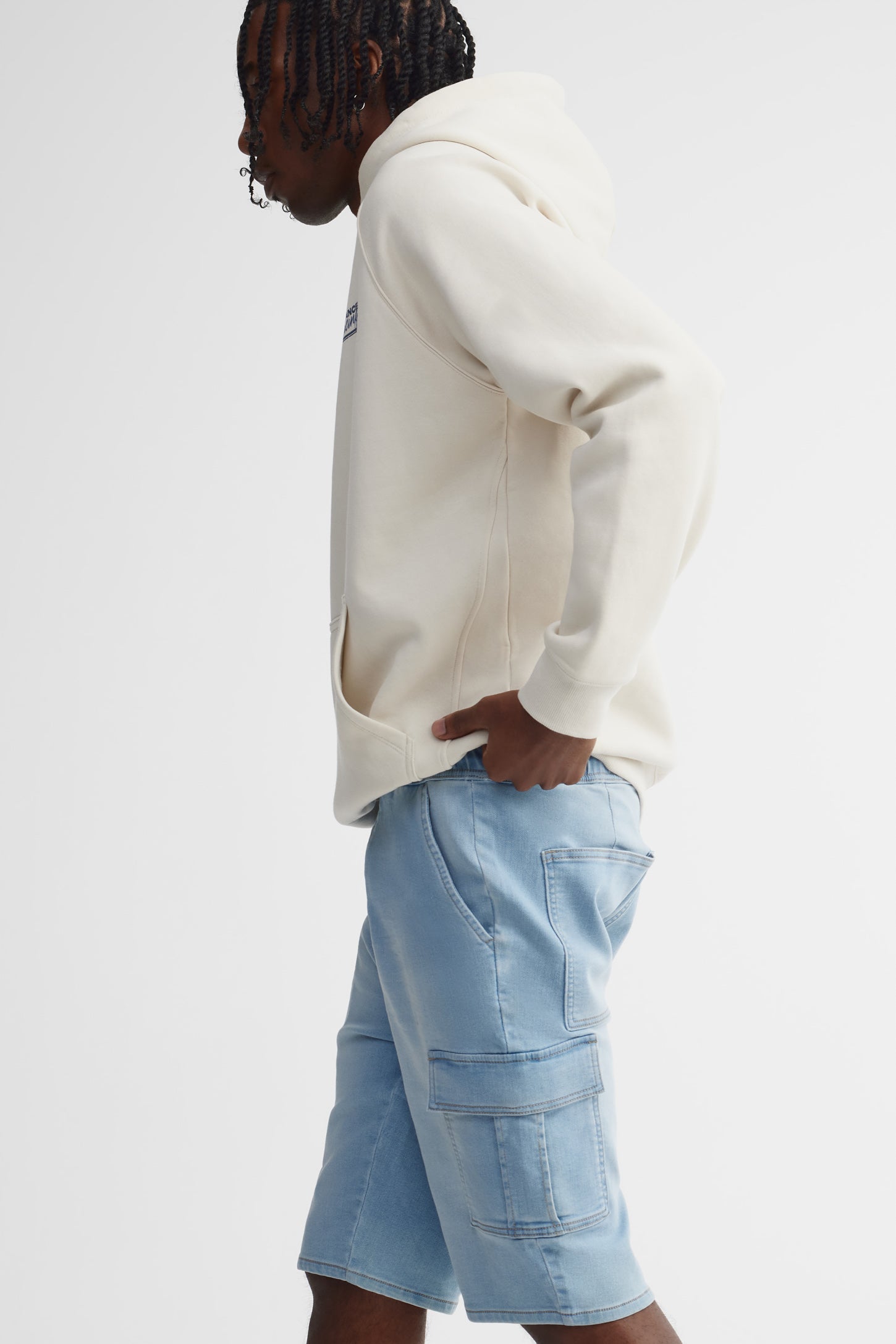 Short cargo en jeans - Homme && BLEU PALE