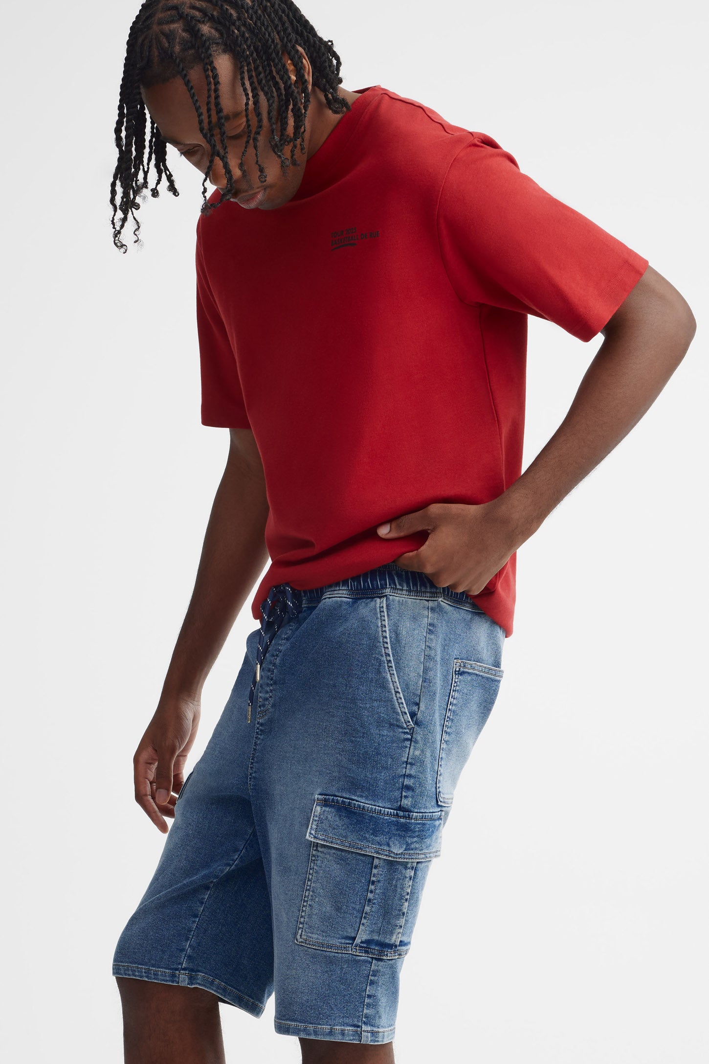 Short cargo en jeans - Homme && BLEU