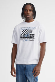 T-shirt col rond coupe ample coton - Homme && BLANC MULTI