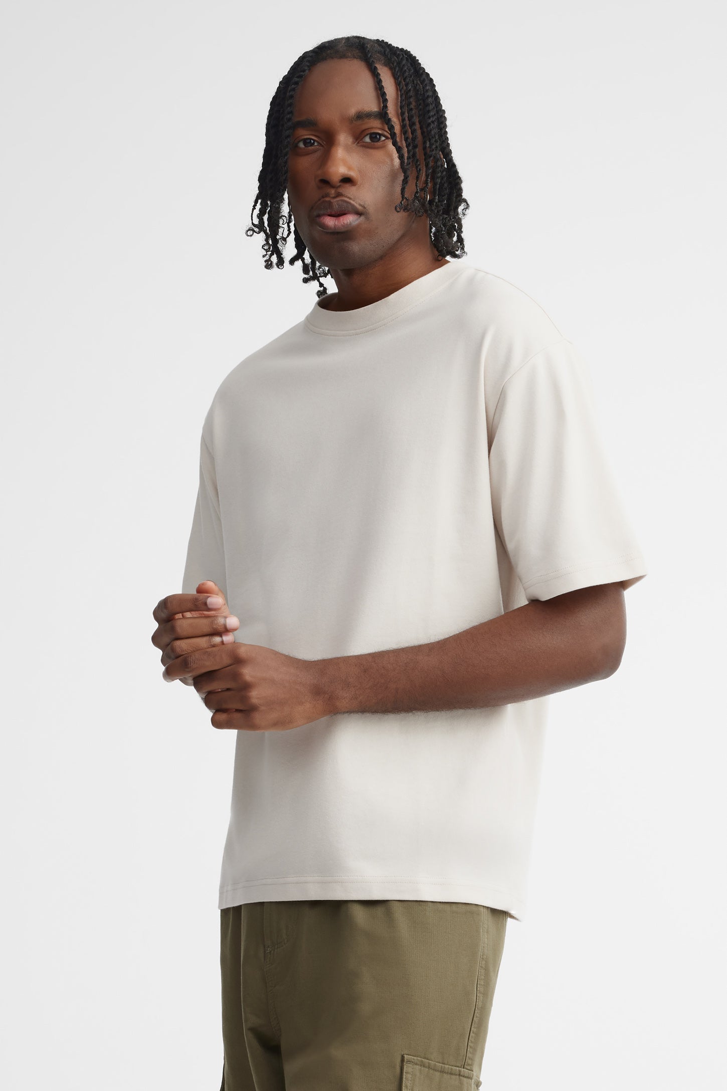 T-shirt col rond coton - Homme && BEIGE