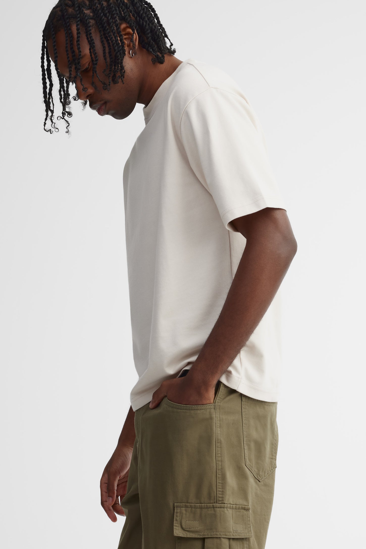 T-shirt col rond coton - Homme && BEIGE