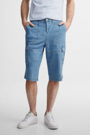 Bermuda cargo en jeans - Homme && BLEU PALE