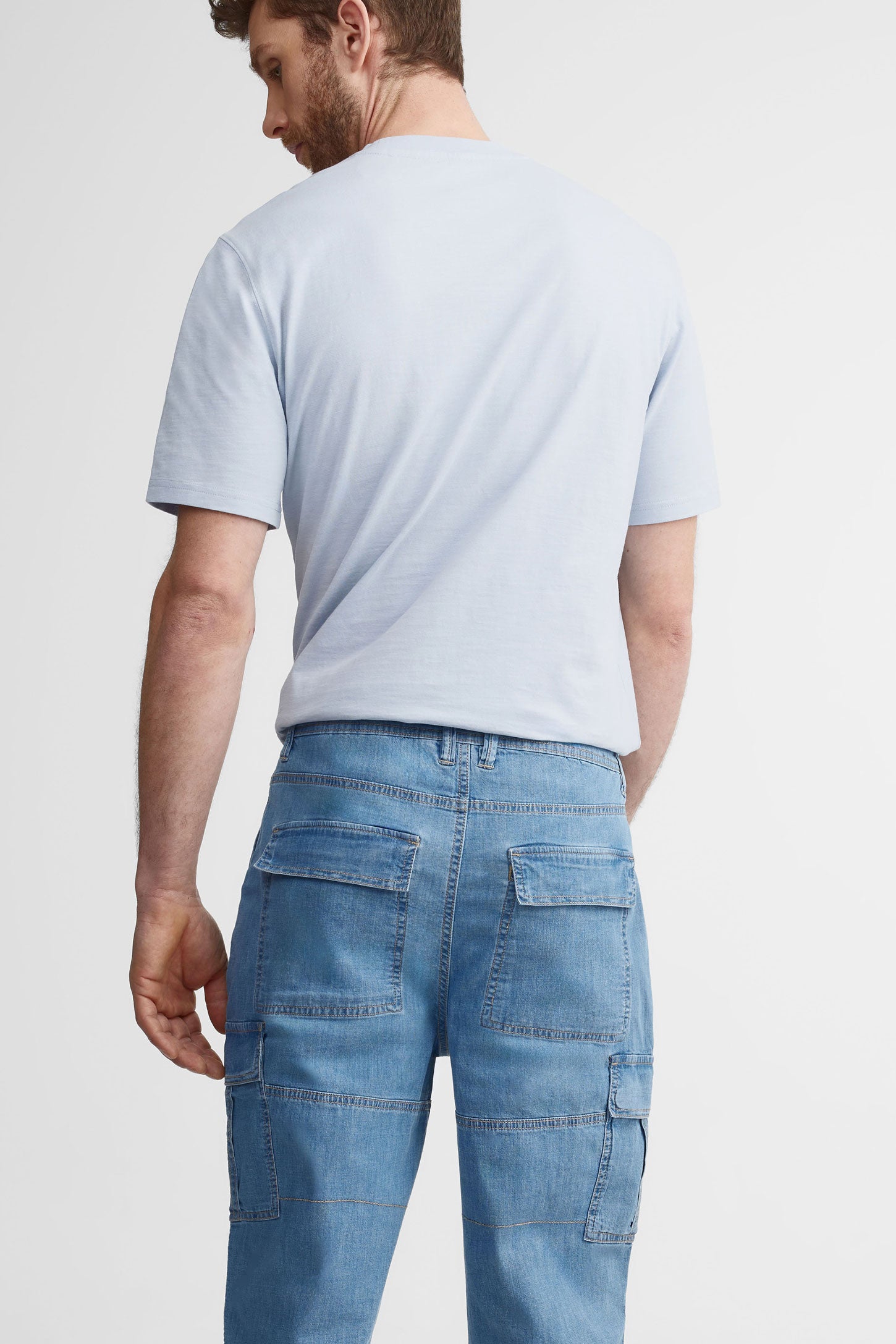 Bermuda cargo en jeans - Homme && BLEU PALE