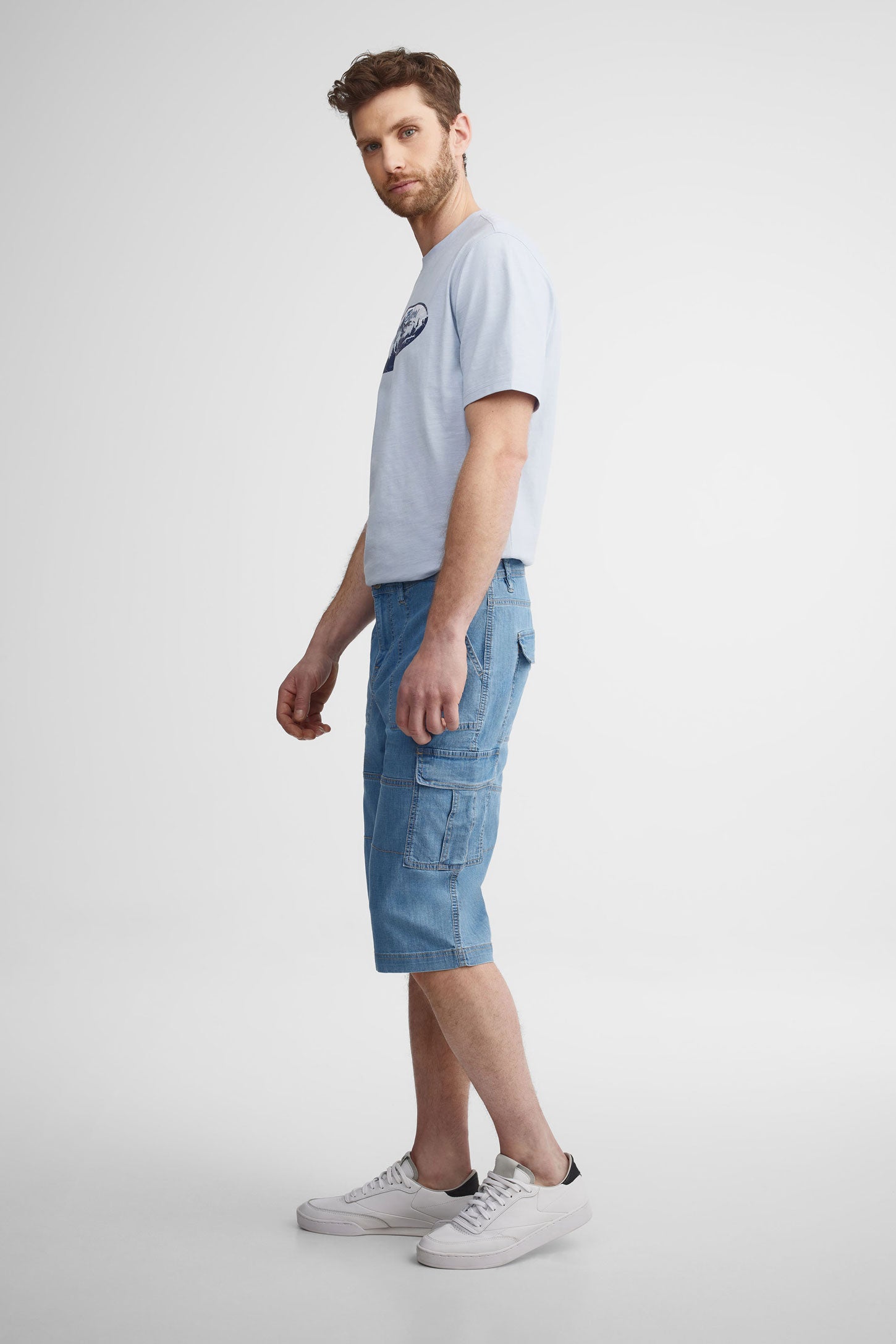 Bermuda cargo en jeans - Homme && BLEU PALE