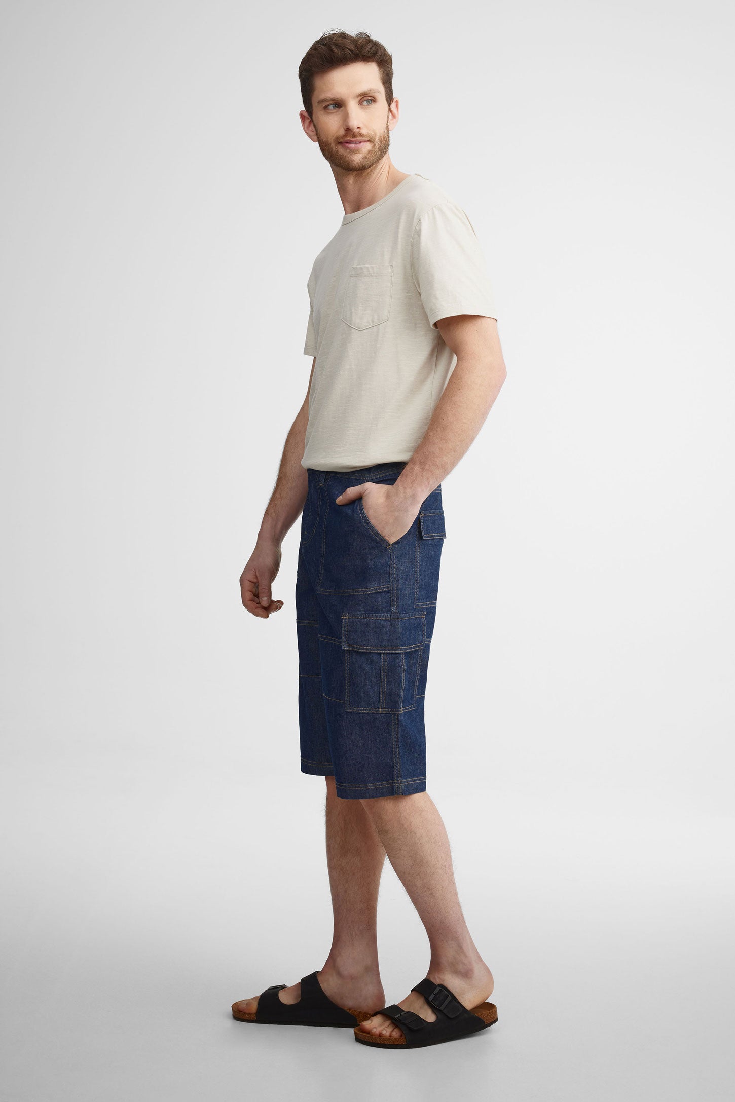 Bermuda cargo en jeans - Homme && INDIGO