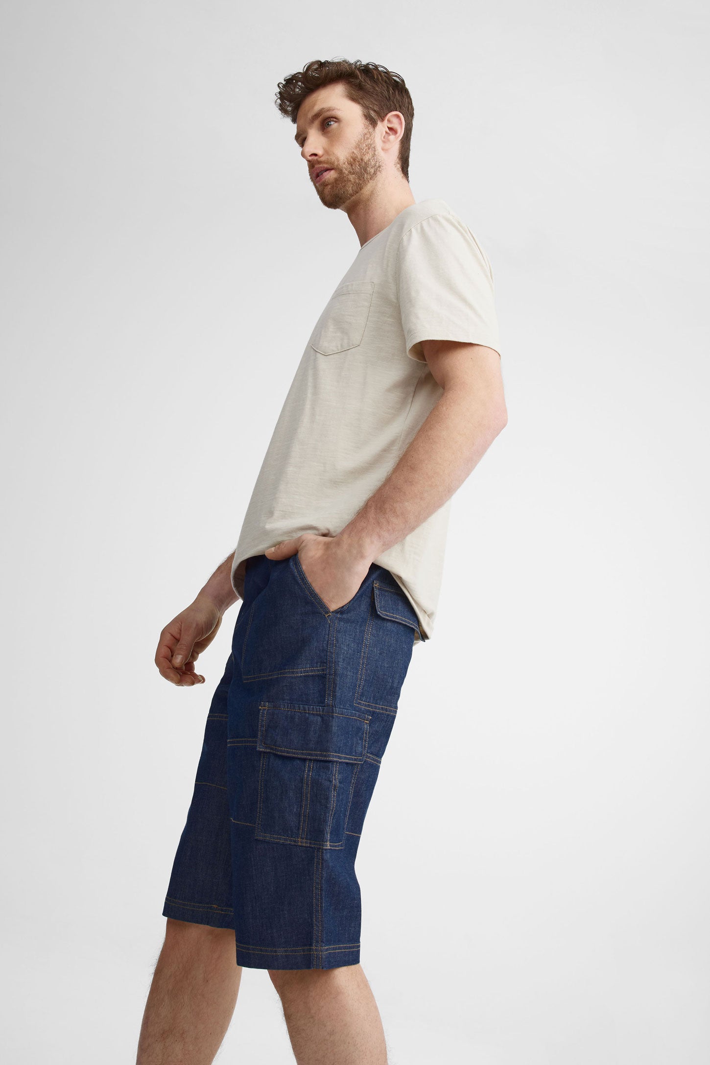 Bermuda cargo en jeans - Homme && INDIGO