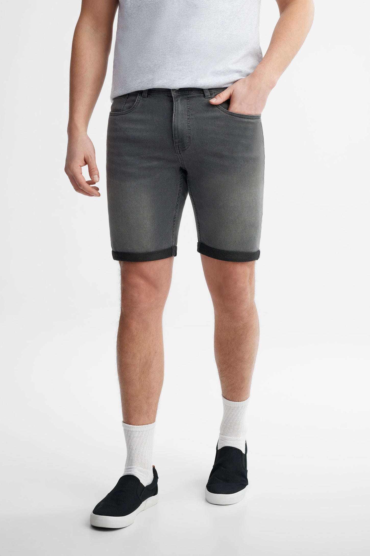 Bermuda en jeans coupe régulière - Homme && GRIS PALE