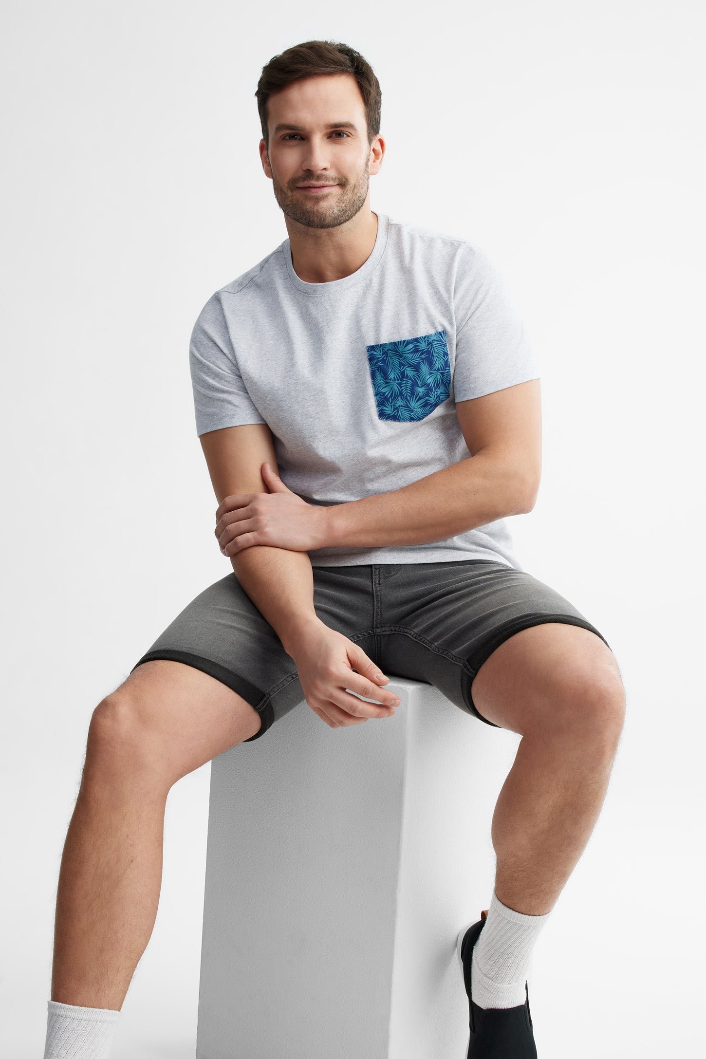 Bermuda en jeans coupe régulière - Homme && GRIS PALE