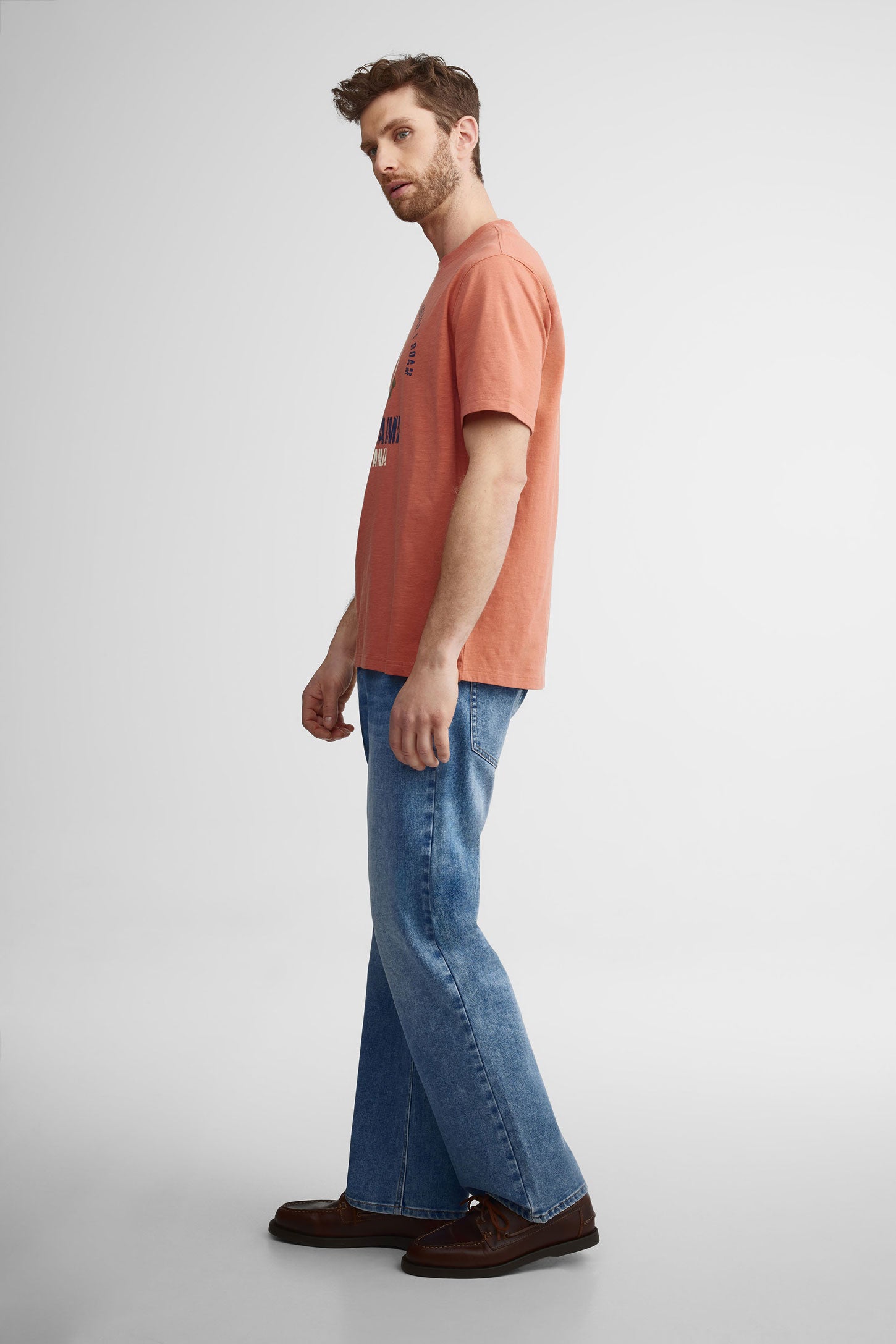 T-shirt col rond imprimé en coton - Homme && ORANGE