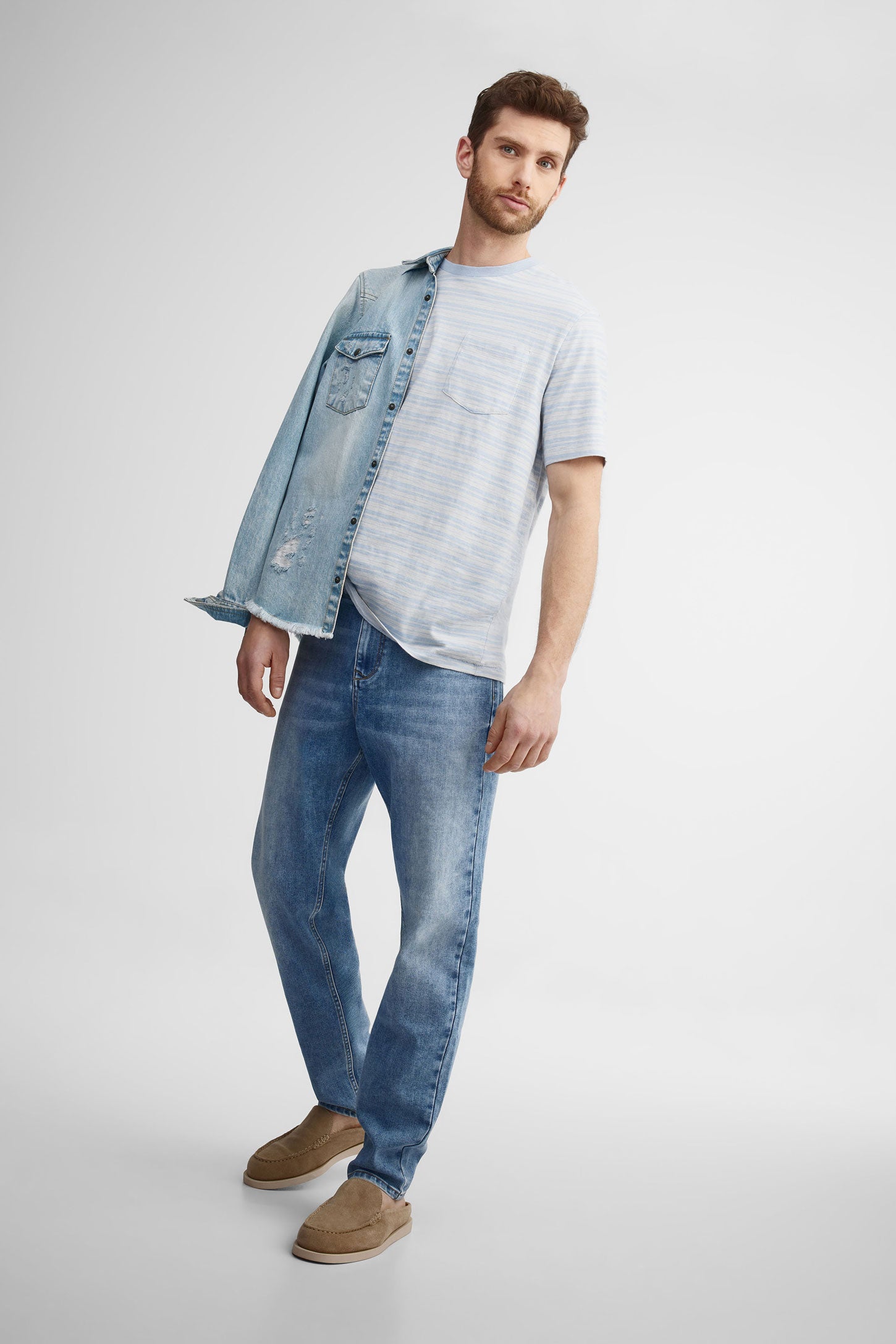 T-shirt à poche en coton - Homme && BLEU MULTI