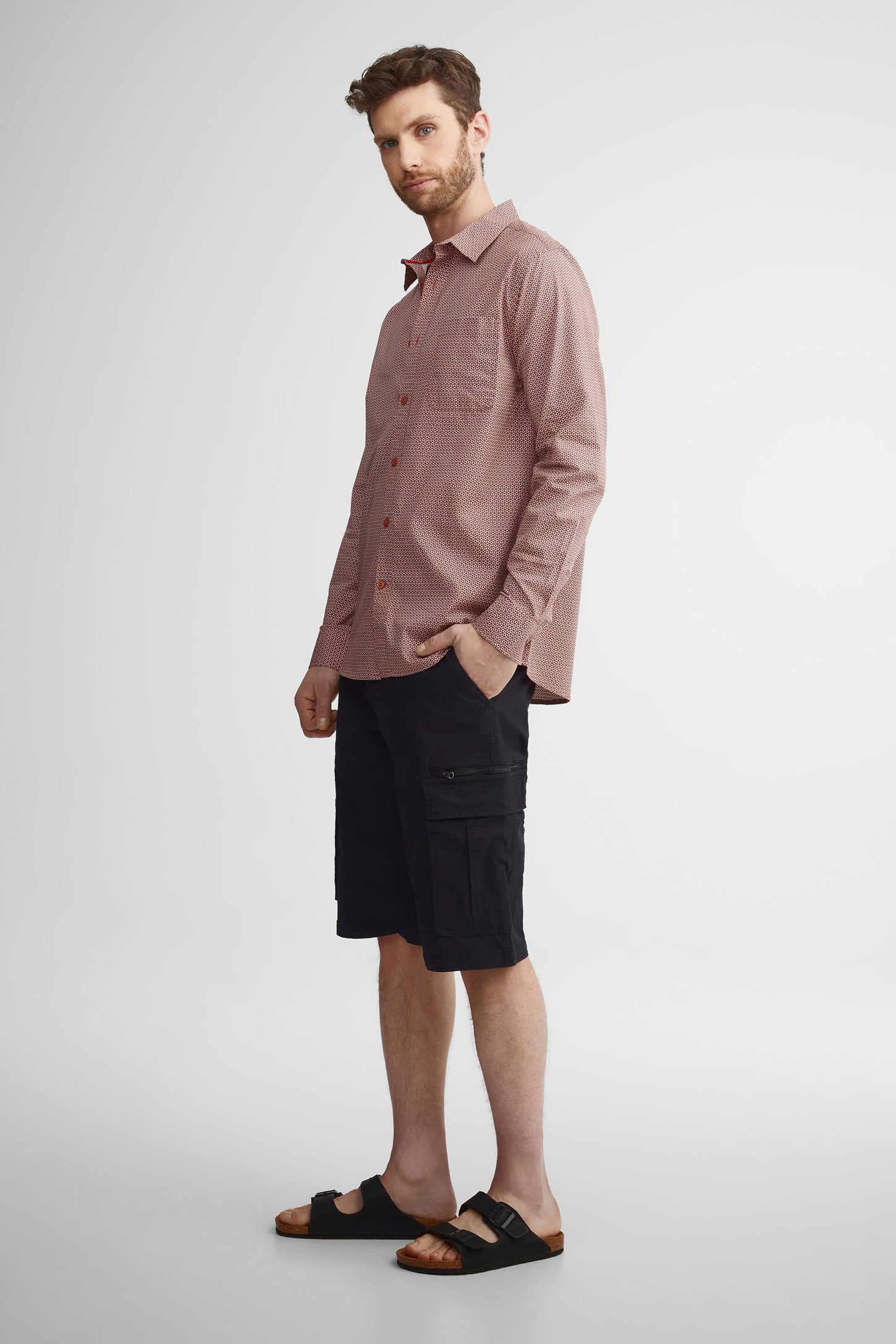 Chemise imprimée coupe régulière coton - Homme && ORANGE MULTI