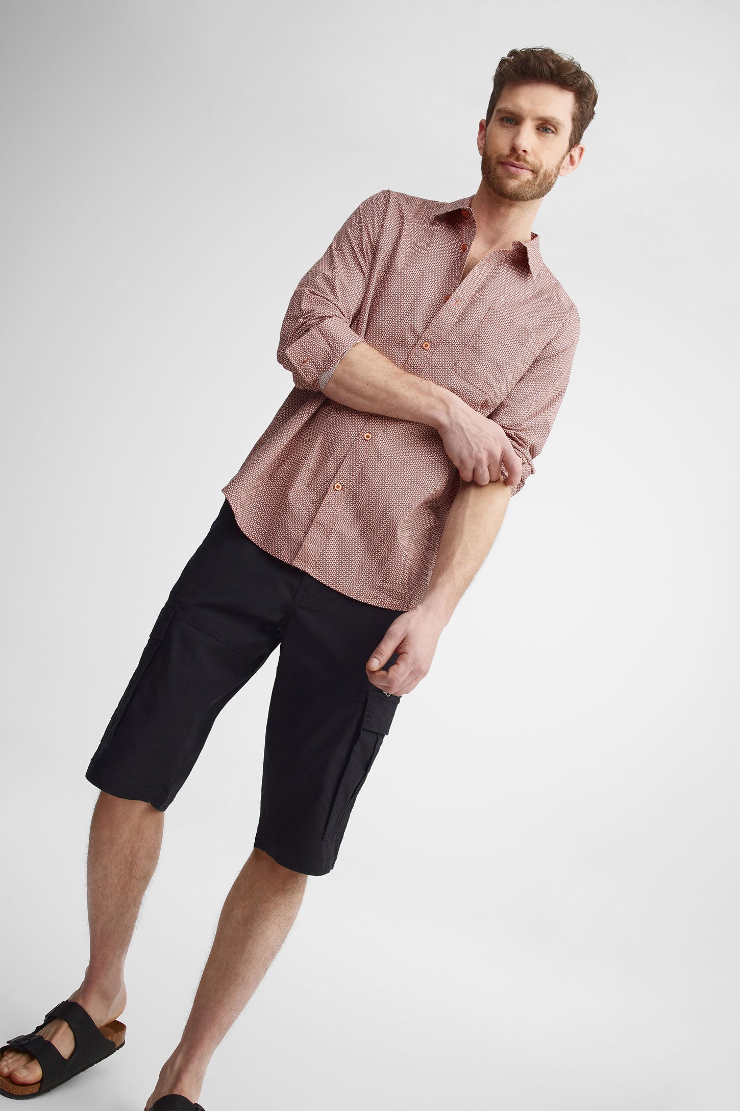 Chemise imprimée coupe régulière coton - Homme && ORANGE MULTI