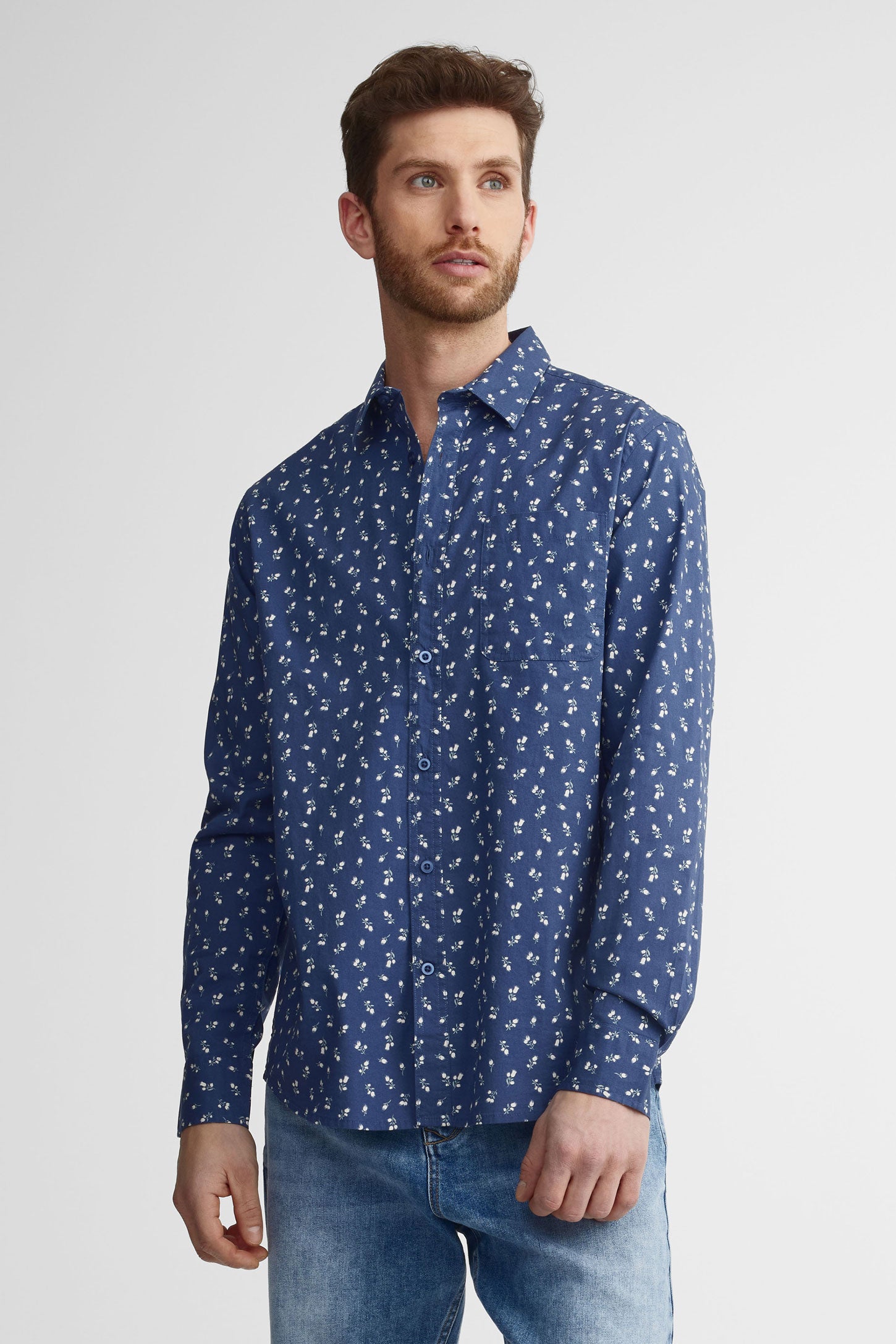 Chemise imprimée coupe régulière coton - Homme && BLEU MARINE MUL