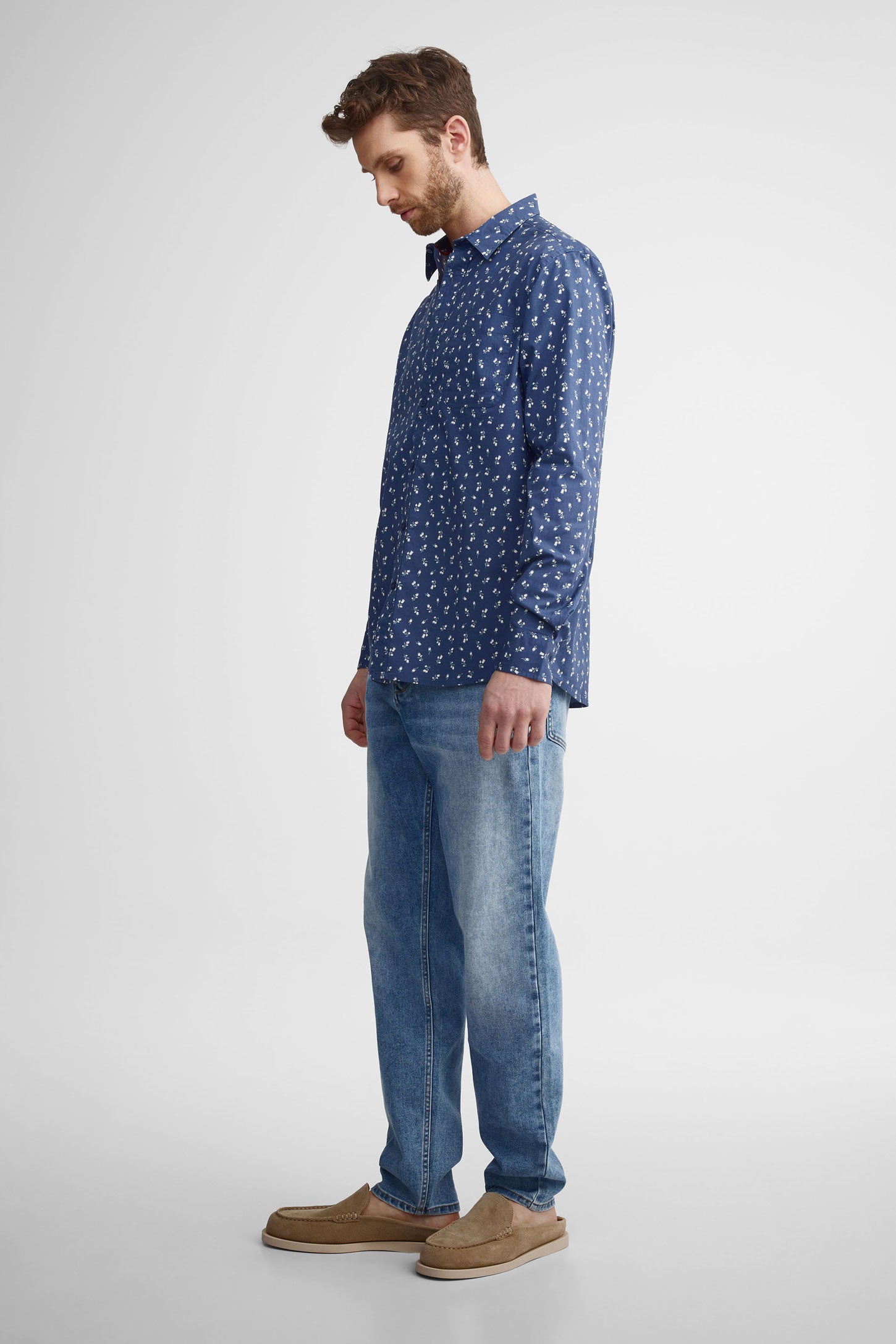 Chemise imprimée coupe régulière coton - Homme && BLEU MARINE MUL