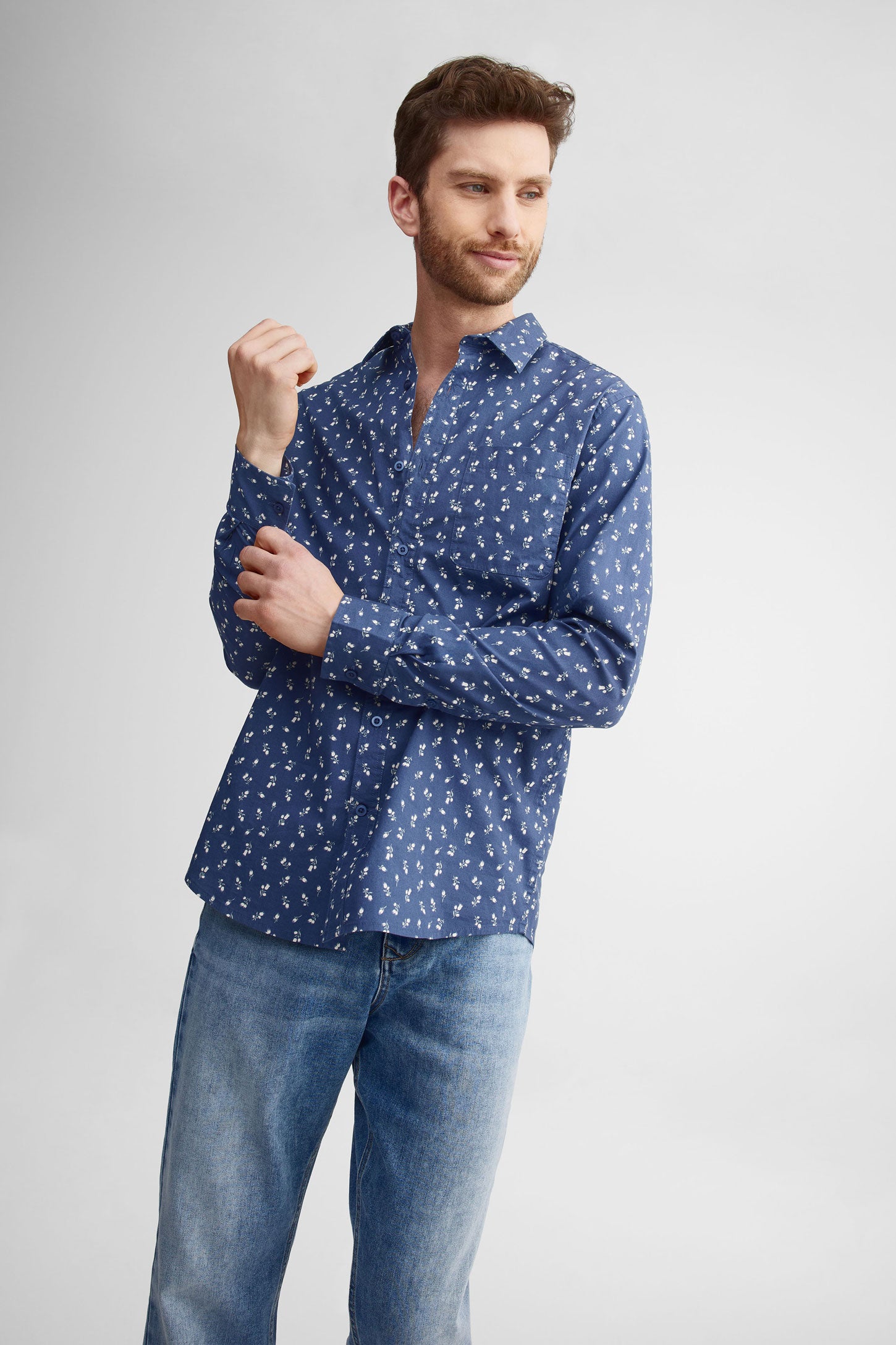Chemise imprimée coupe régulière coton - Homme && BLEU MARINE MUL