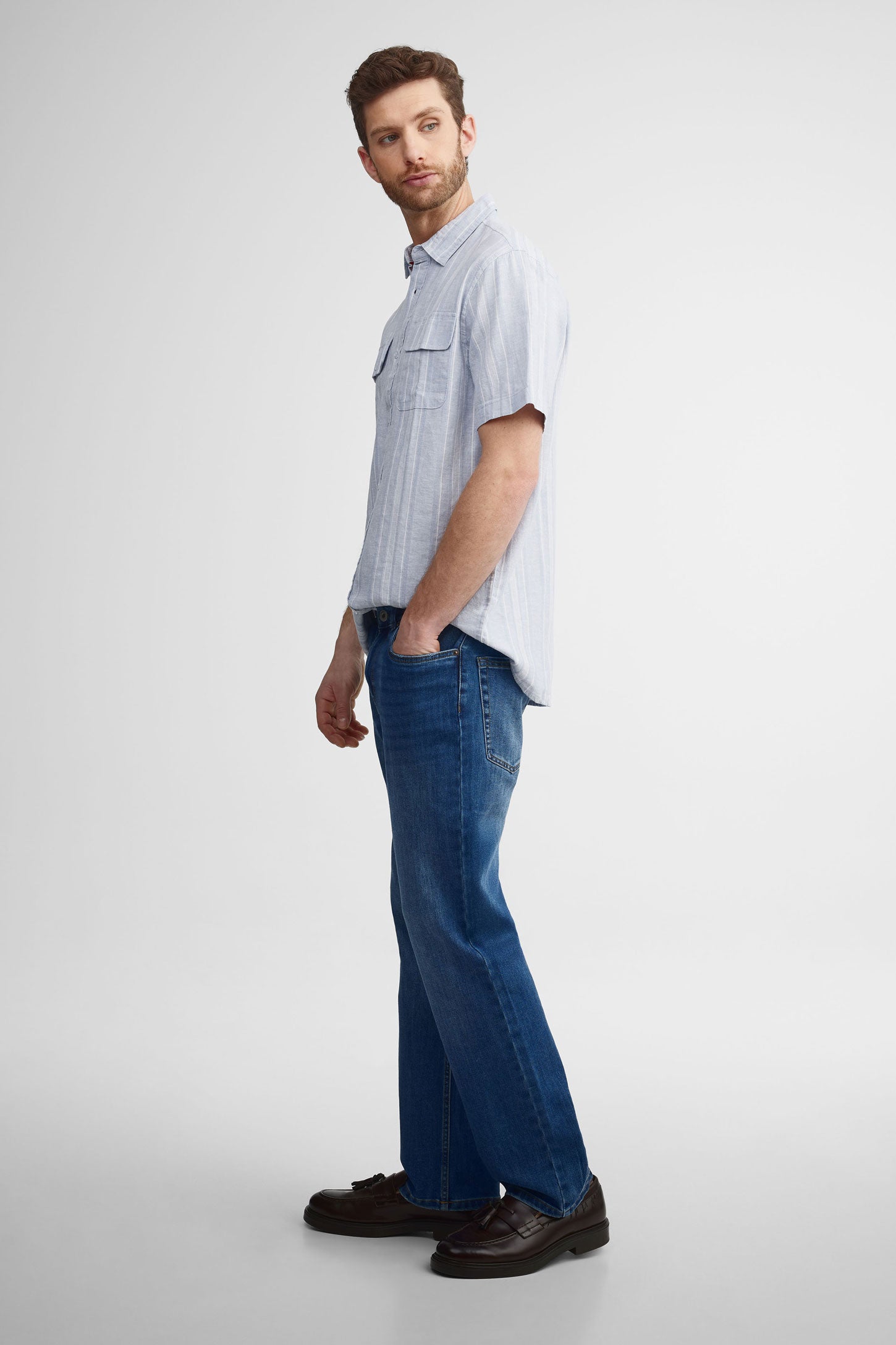 Chemise manches courtes coton - Homme && BLEU MULTI
