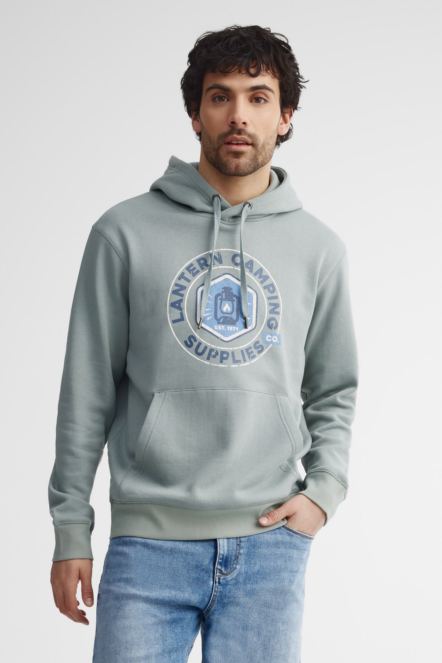Chandail à capuchon coton ouaté - Homme && VERT DE GRIS