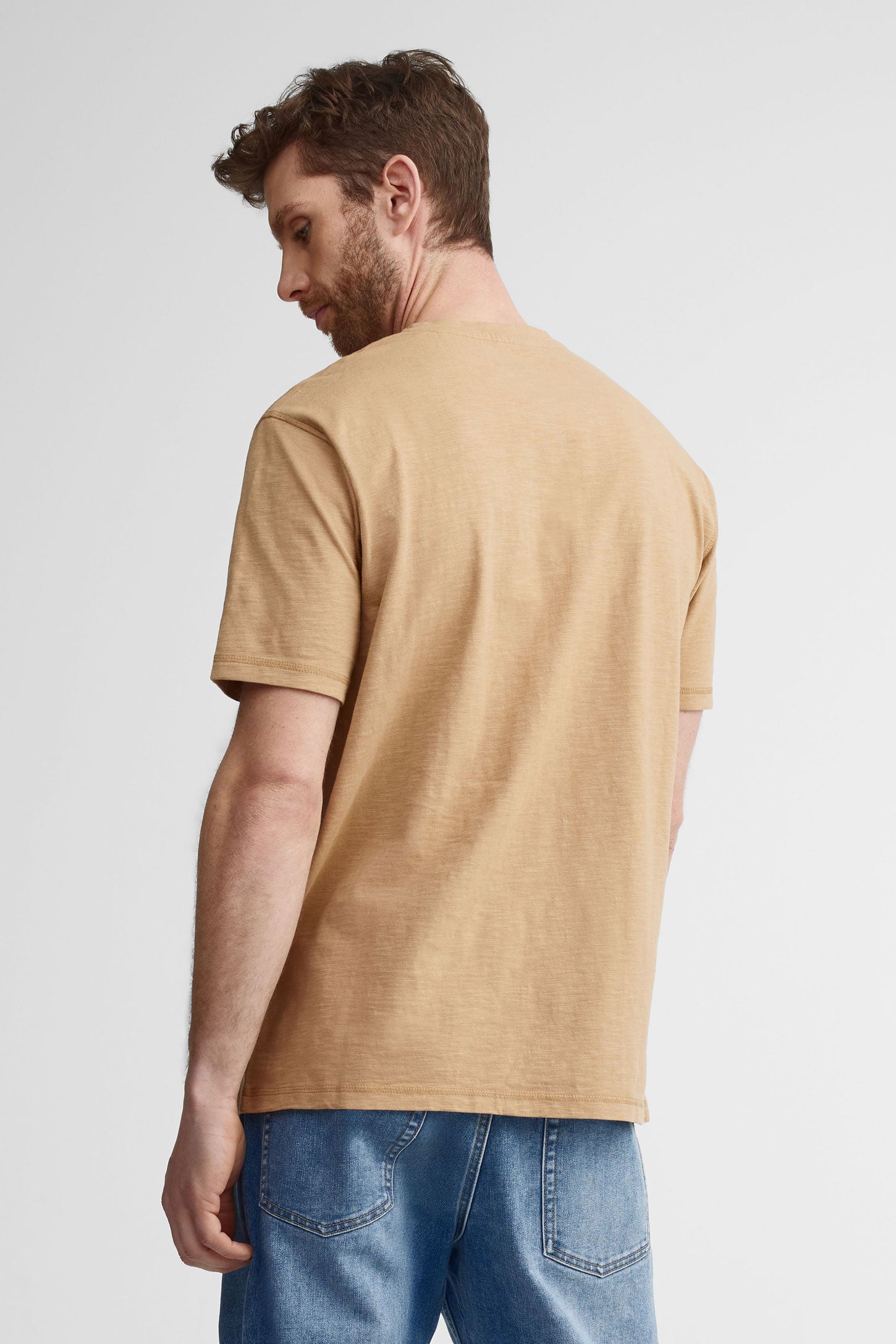T-shirt henley en coton - Homme && BRUN