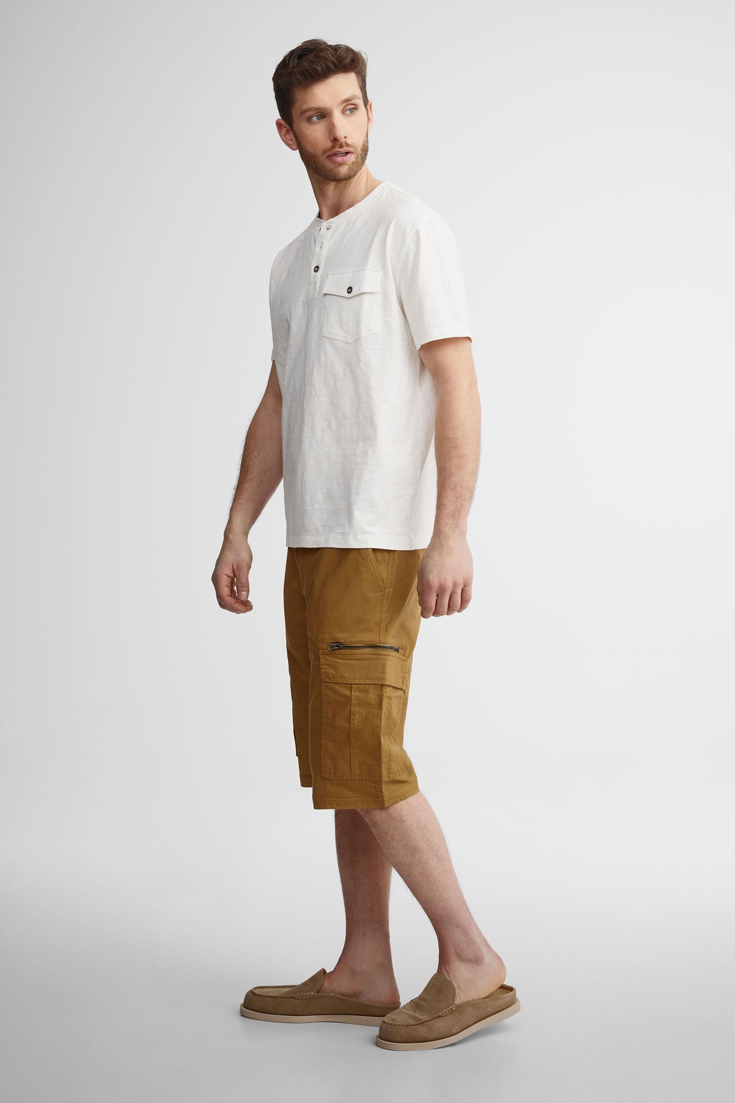 T-shirt henley en coton - Homme && BLANC CASSÉ