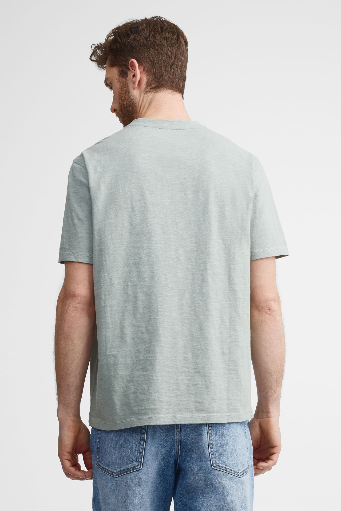 T-shirt henley en coton - Homme && VERT DE GRIS