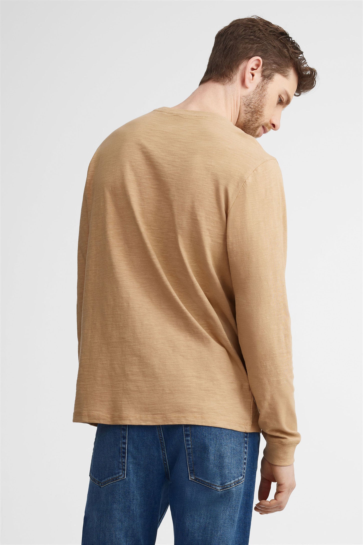 Chandail col rond manches longues coton - Homme && BRUN