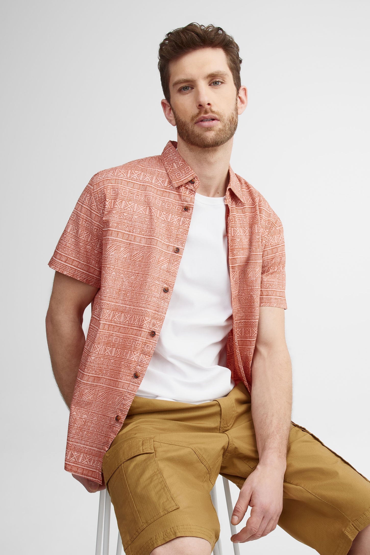 Chemise manches courtes en coton - Homme && ROUGE/MULTI