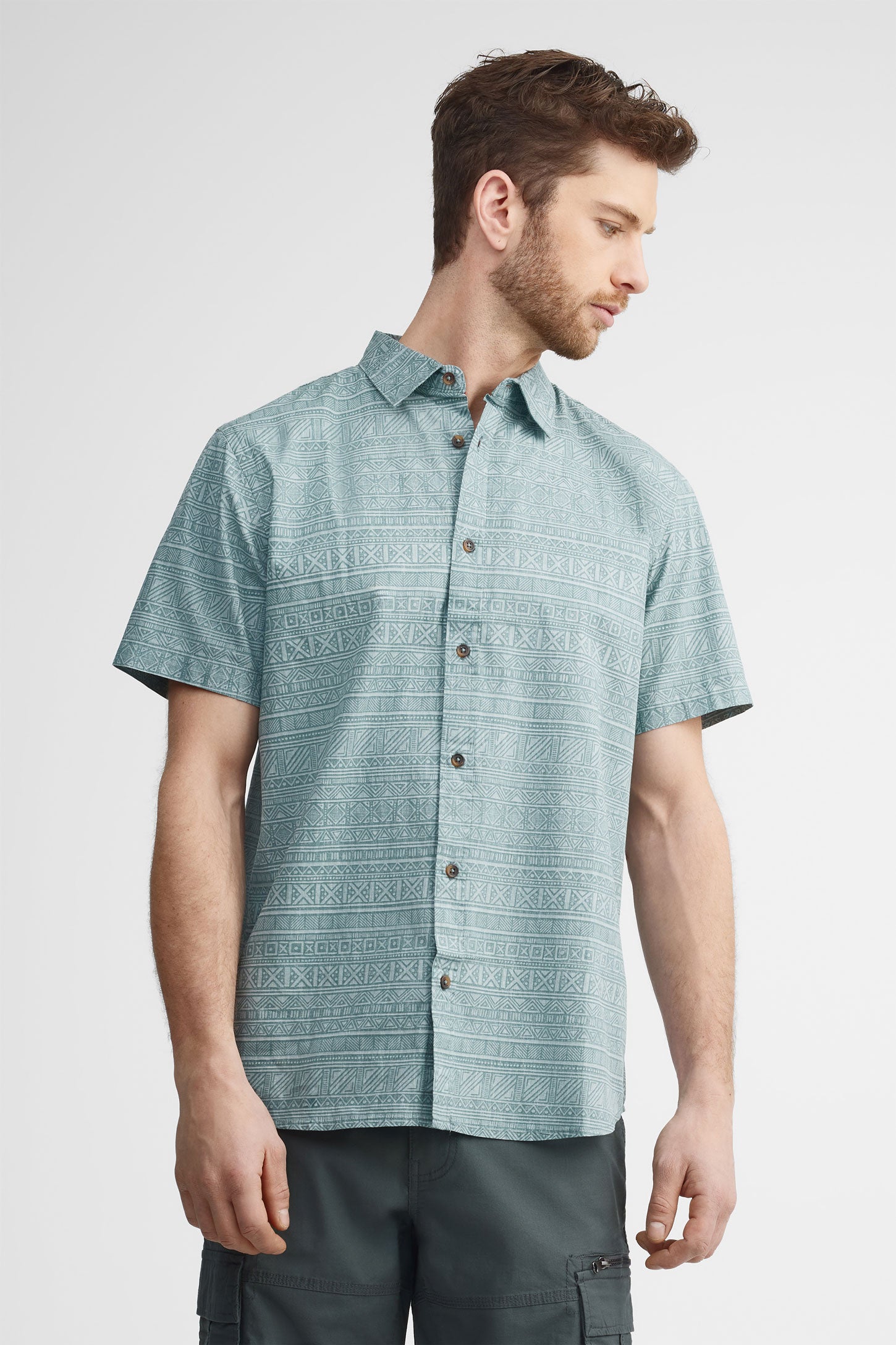 Chemise manches courtes en coton - Homme && VERT/MULTI